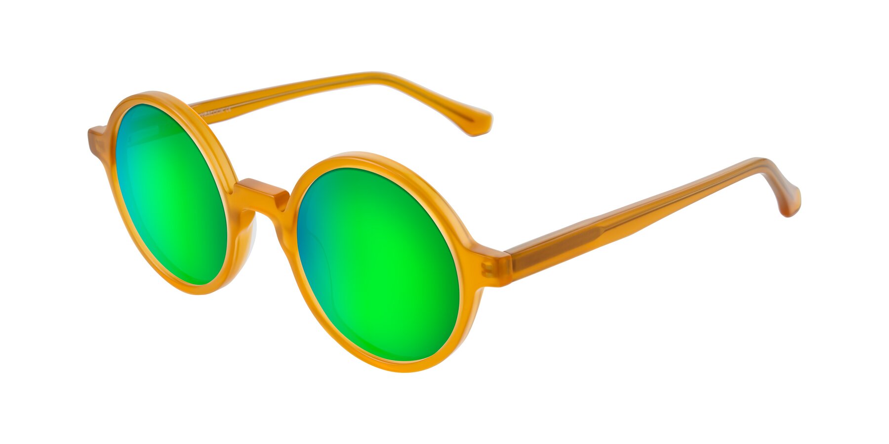 Angle of Clady in Caramel with Green Mirrored Lenses