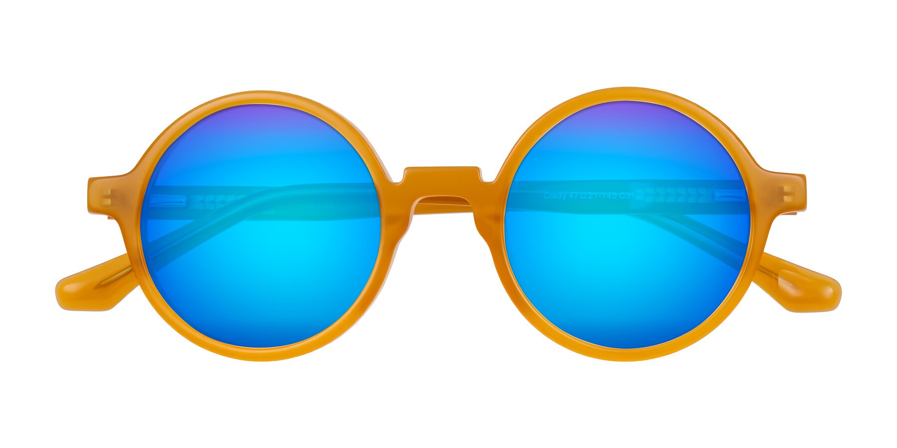 Folded Front of Clady in Caramel with Blue Mirrored Lenses