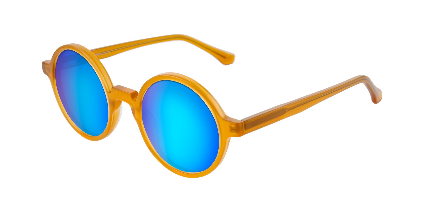 Angle of Clady in Caramel with Blue Mirrored Lenses