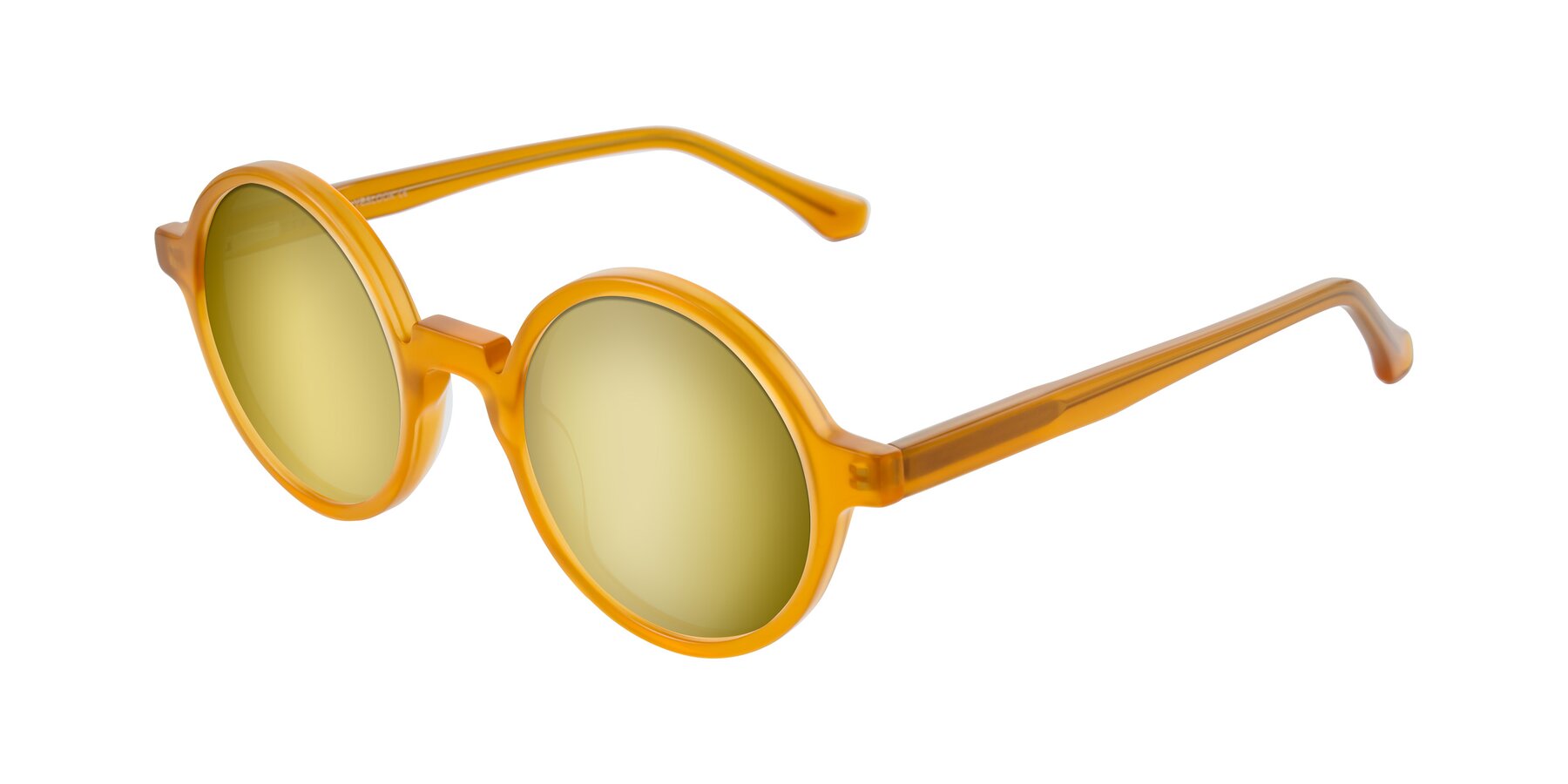 Angle of Clady in Caramel with Gold Mirrored Lenses