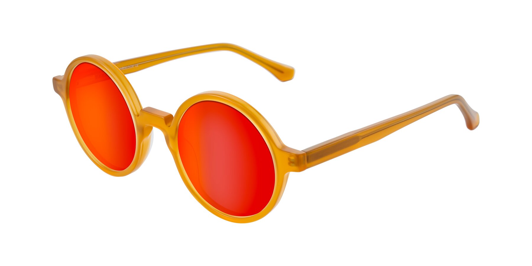 Angle of Clady in Caramel with Red Gold Mirrored Lenses