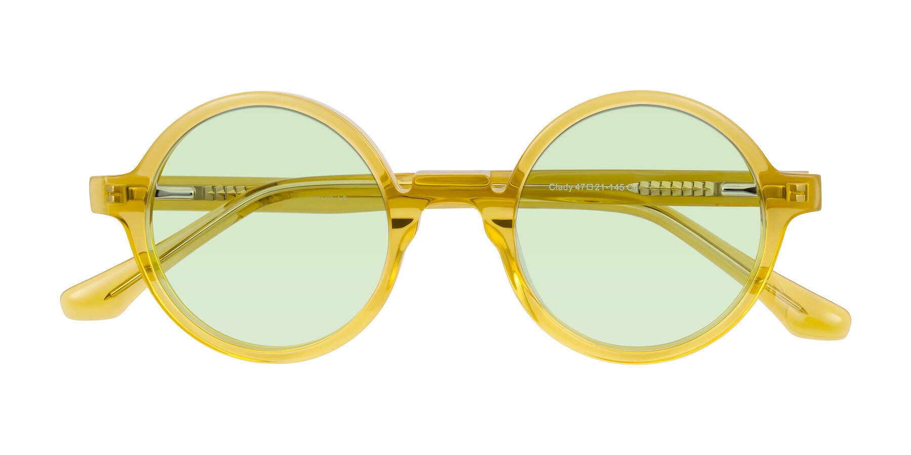 Folded Front of Clady in Mustard Crystal with Light Green Tinted Lenses
