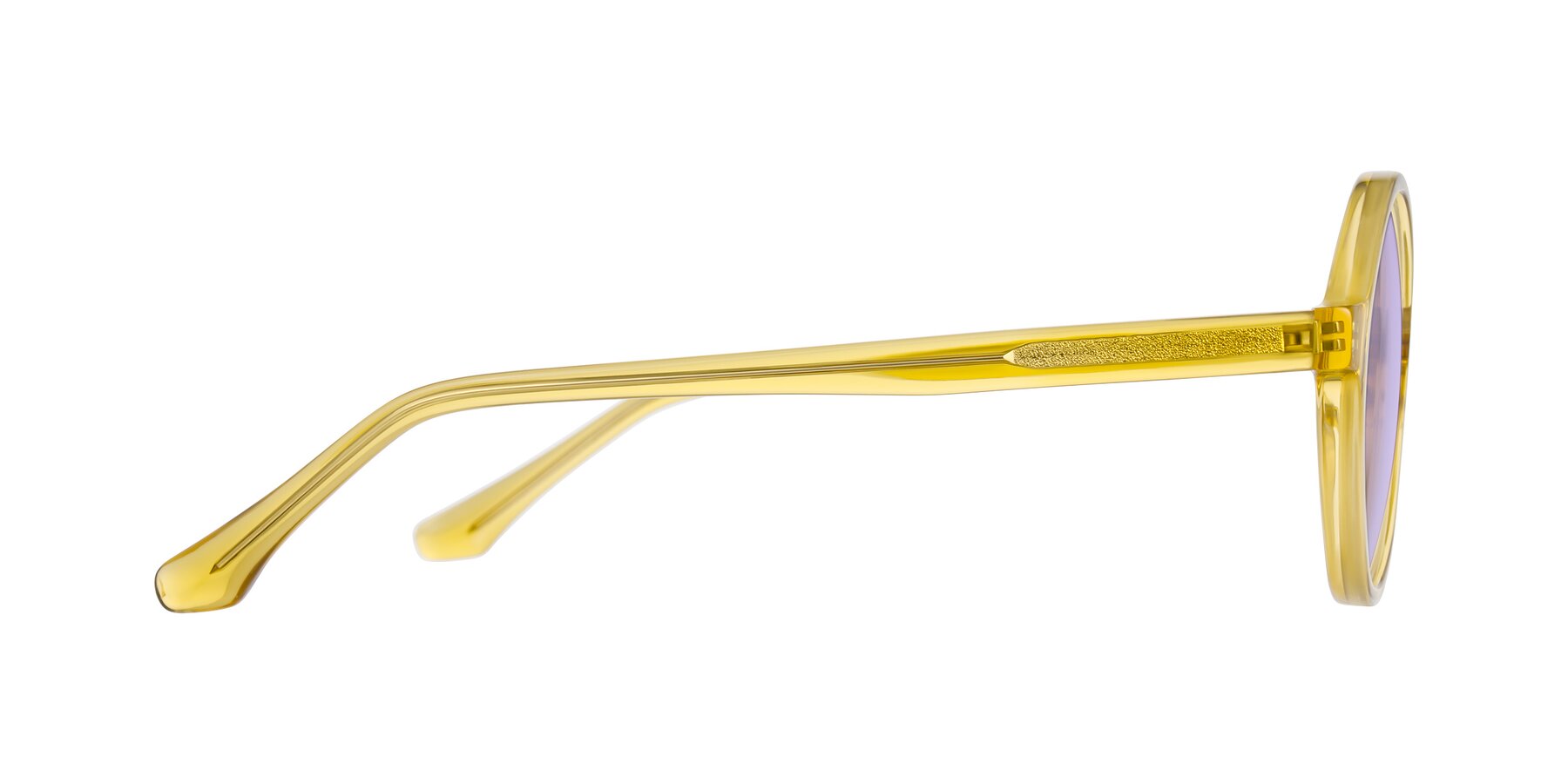 Side of Clady in Mustard Crystal with Light Purple Tinted Lenses