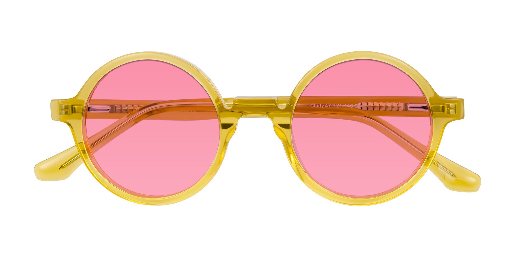 Folded Front of Clady in Mustard Crystal with Pink Tinted Lenses