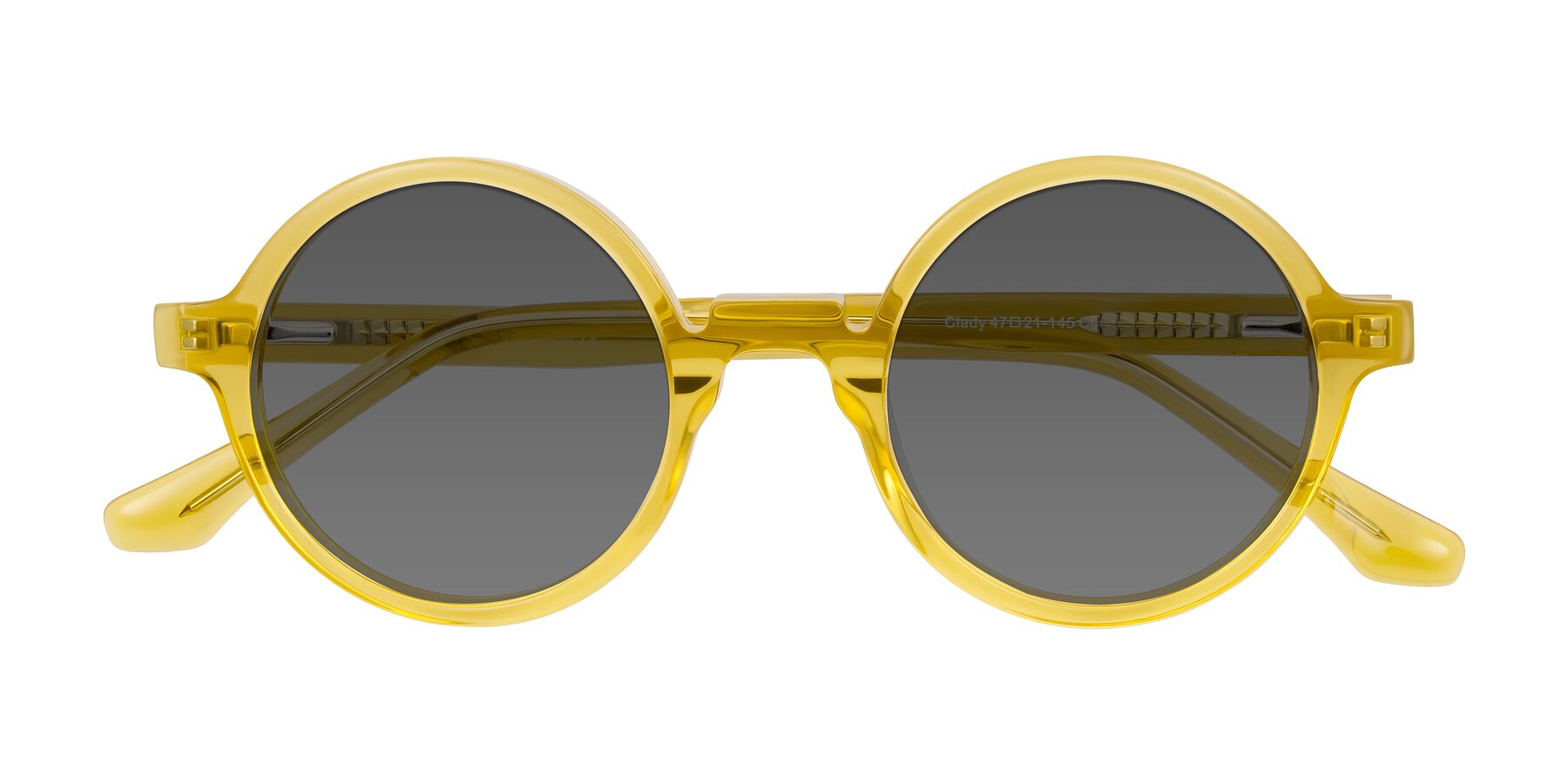 Folded Front of Clady in Mustard Crystal with Medium Gray Tinted Lenses