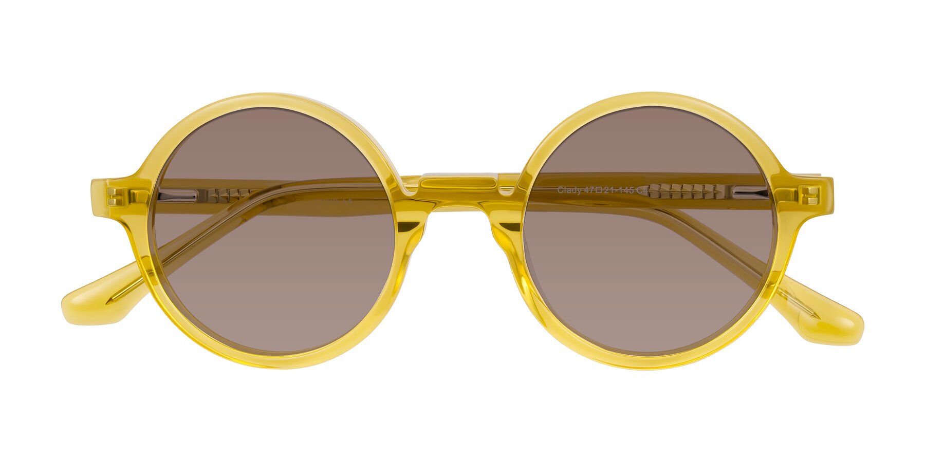 Folded Front of Clady in Mustard Crystal with Medium Brown Tinted Lenses