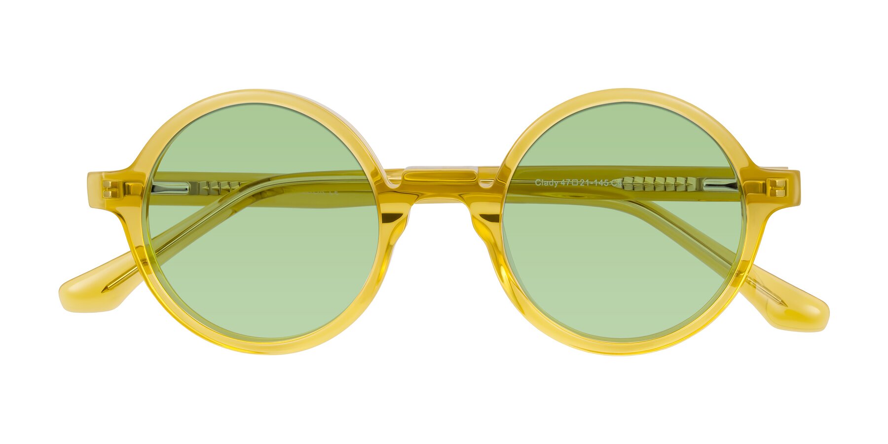 Folded Front of Clady in Mustard Crystal with Medium Green Tinted Lenses