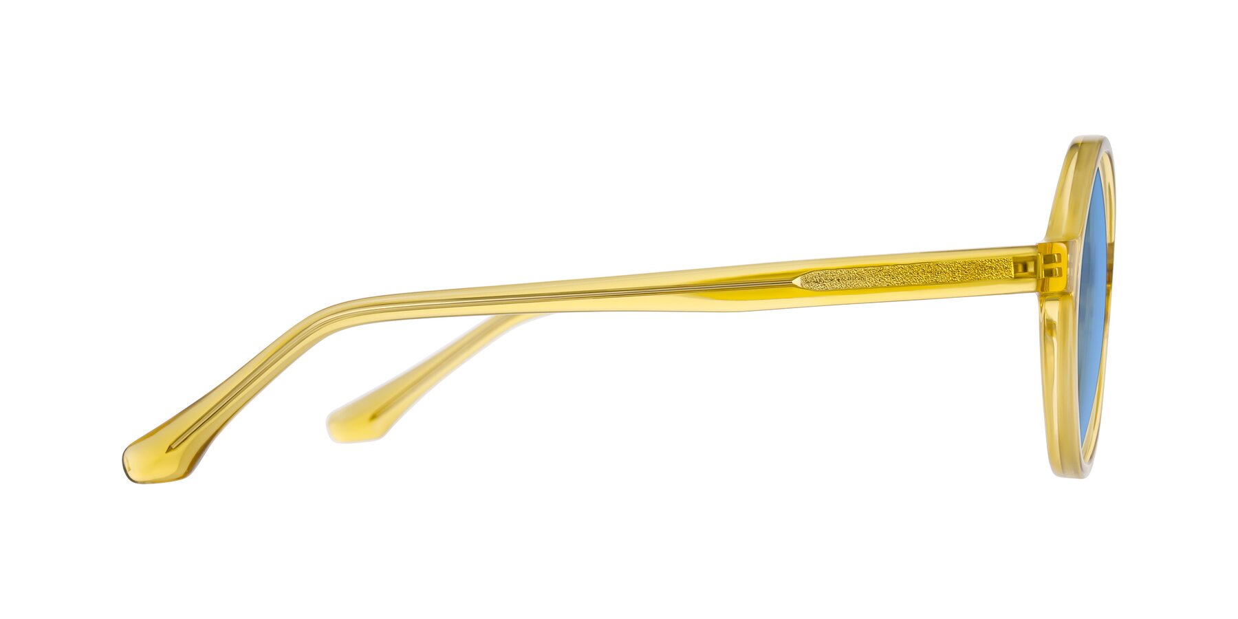 Side of Clady in Mustard Crystal with Medium Blue Tinted Lenses