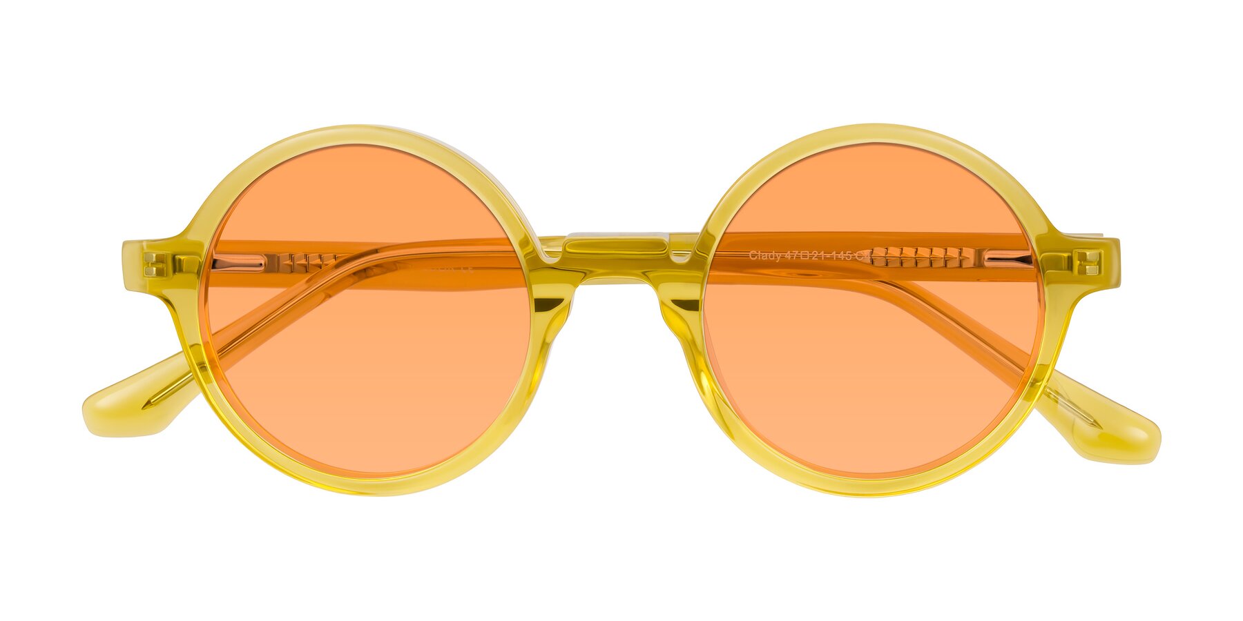 Folded Front of Clady in Mustard Crystal with Medium Orange Tinted Lenses