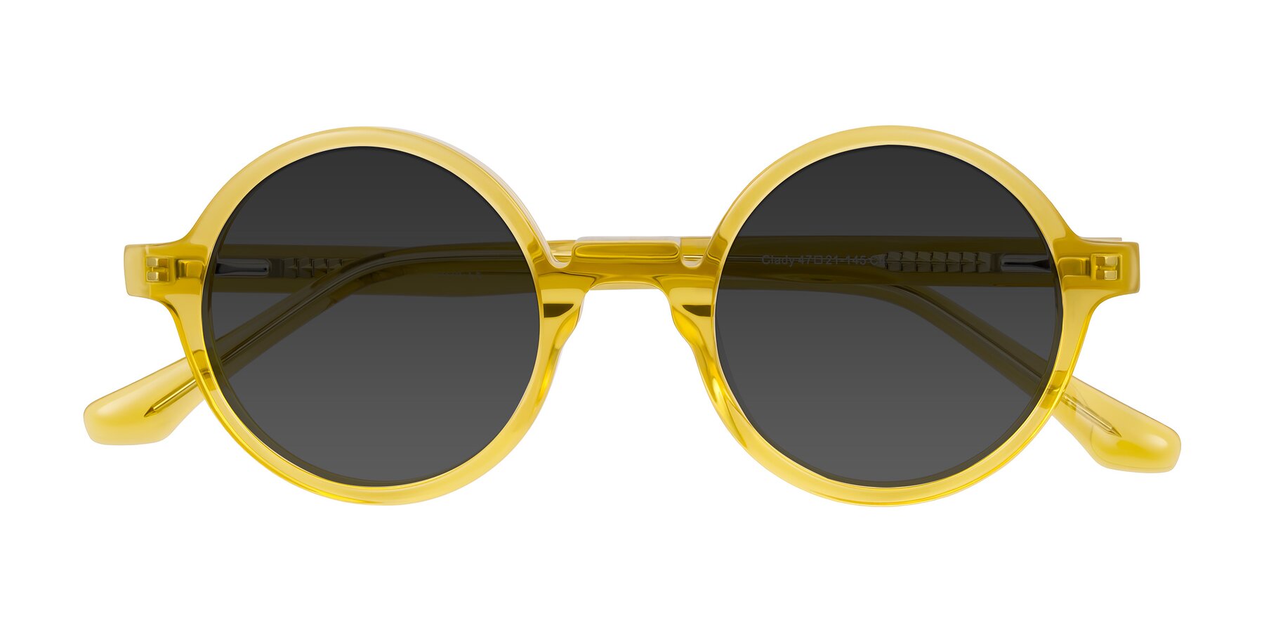 Folded Front of Clady in Mustard Crystal with Gray Tinted Lenses