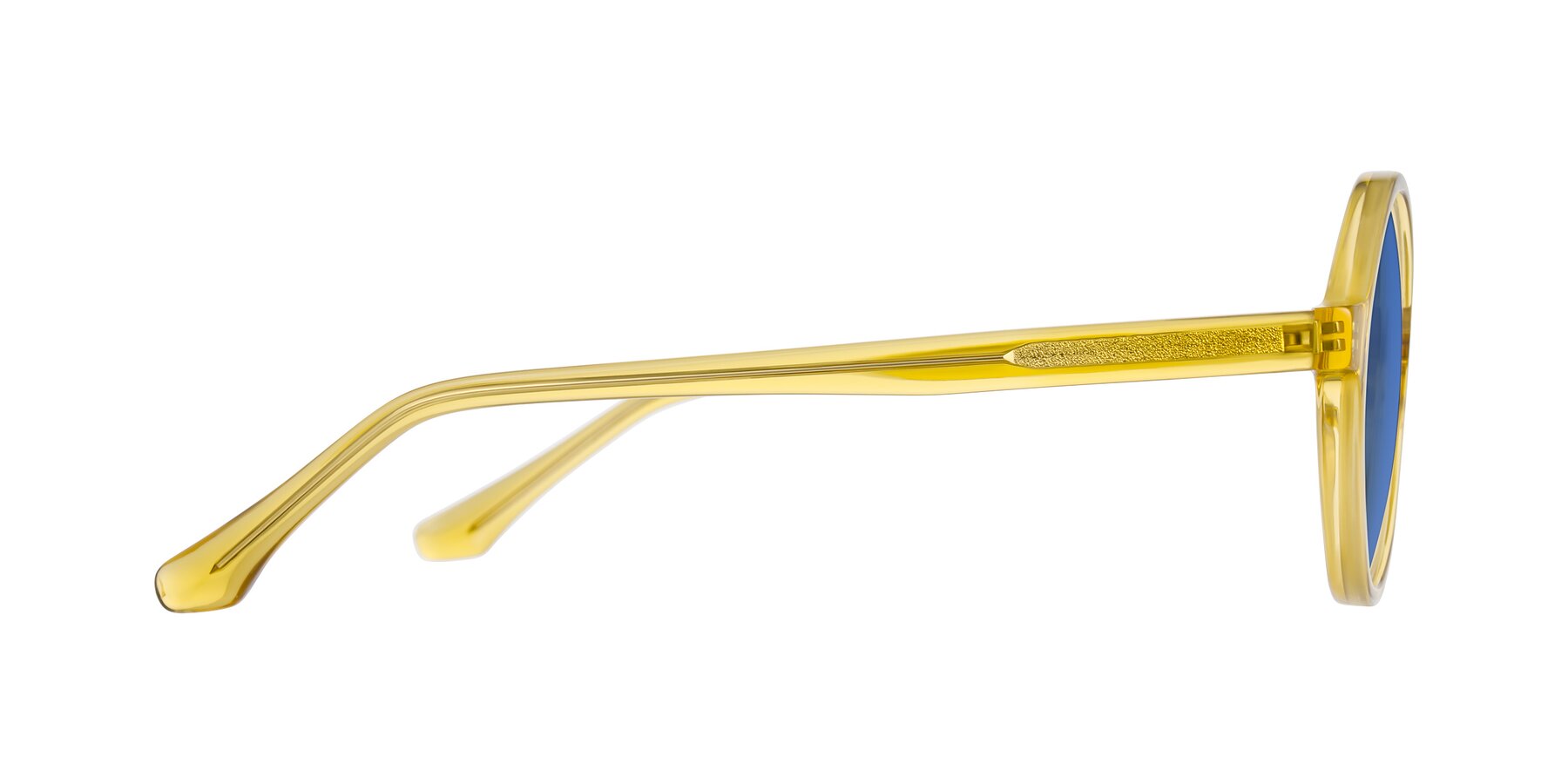 Side of Clady in Mustard Crystal with Blue Tinted Lenses