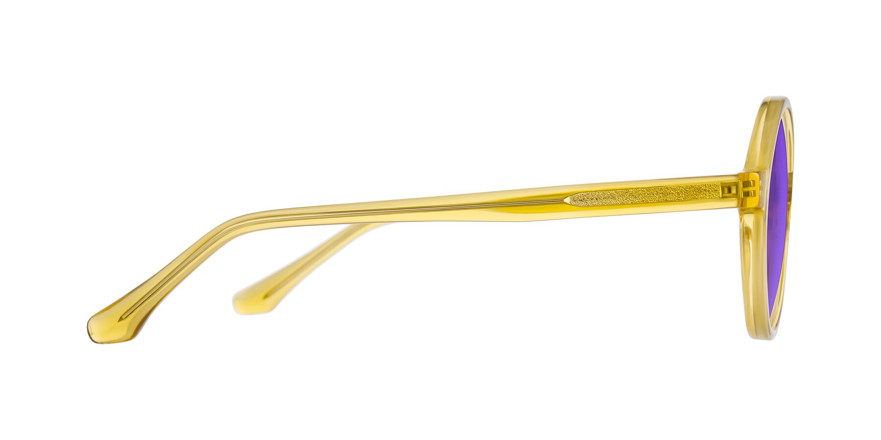 Side of Clady in Mustard Crystal with Purple Tinted Lenses