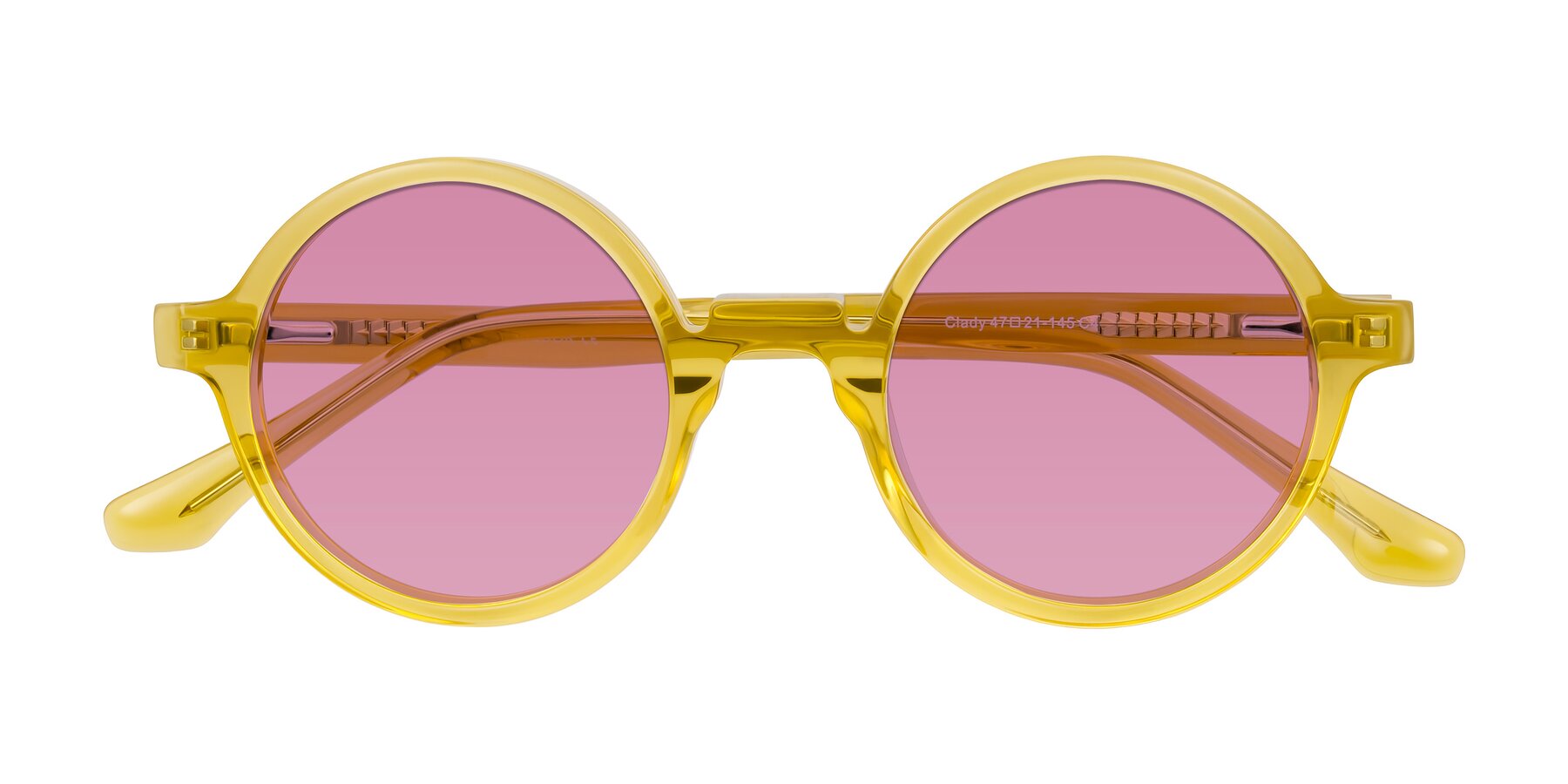 Folded Front of Clady in Mustard Crystal with Medium Wine Tinted Lenses
