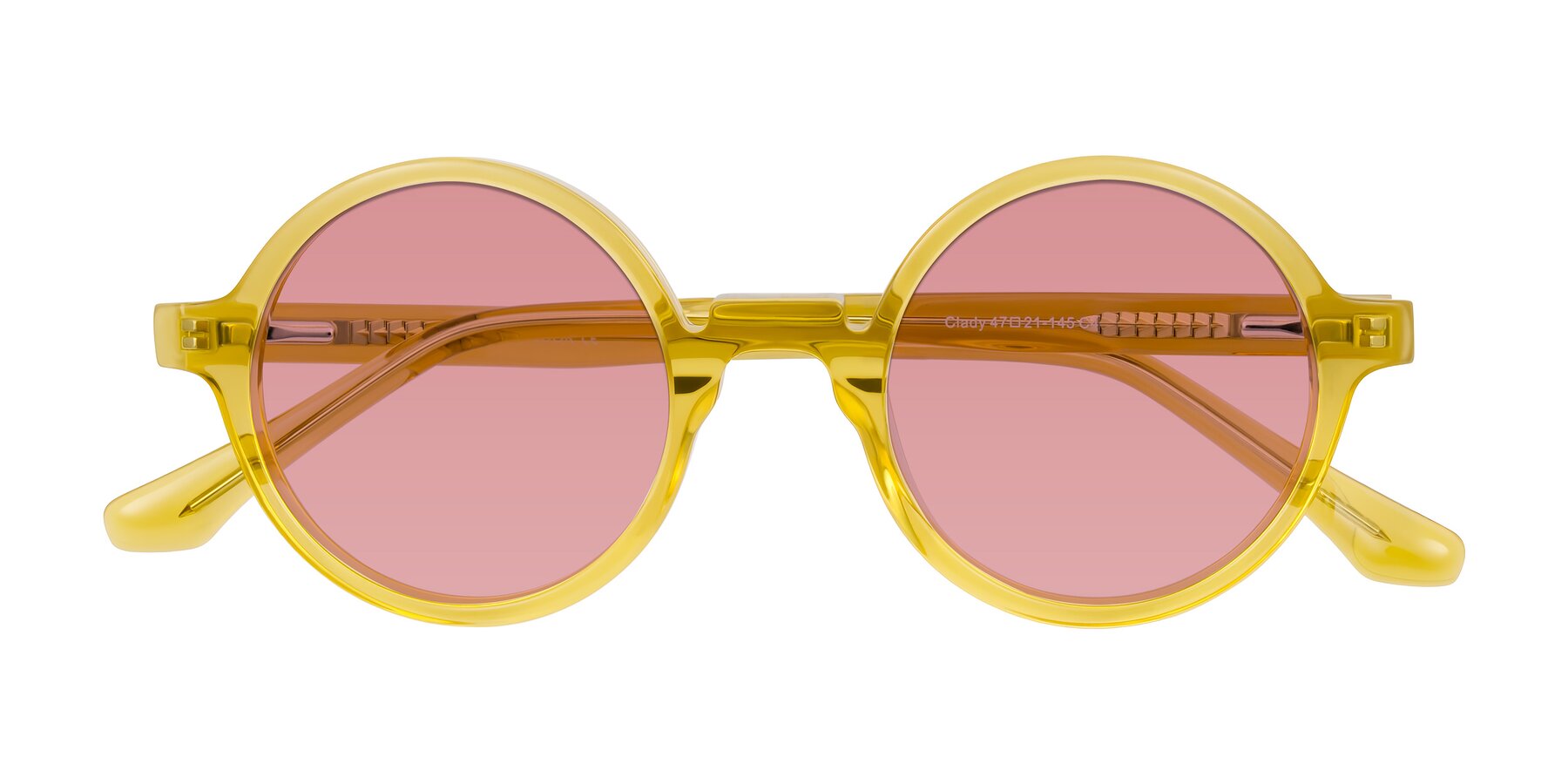 Folded Front of Clady in Mustard Crystal with Medium Garnet Tinted Lenses