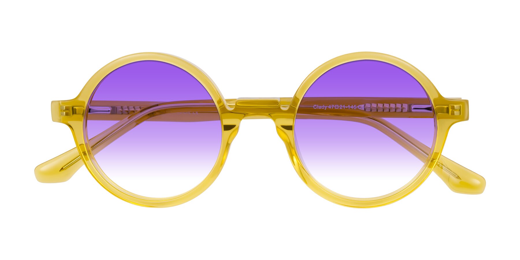 Folded Front of Clady in Mustard Crystal with Purple Gradient Lenses