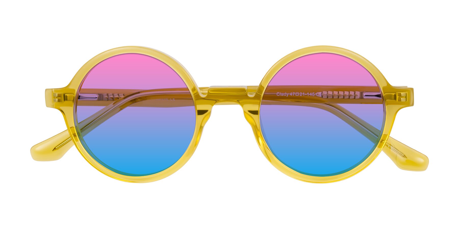 Folded Front of Clady in Mustard Crystal with Pink / Blue Gradient Lenses