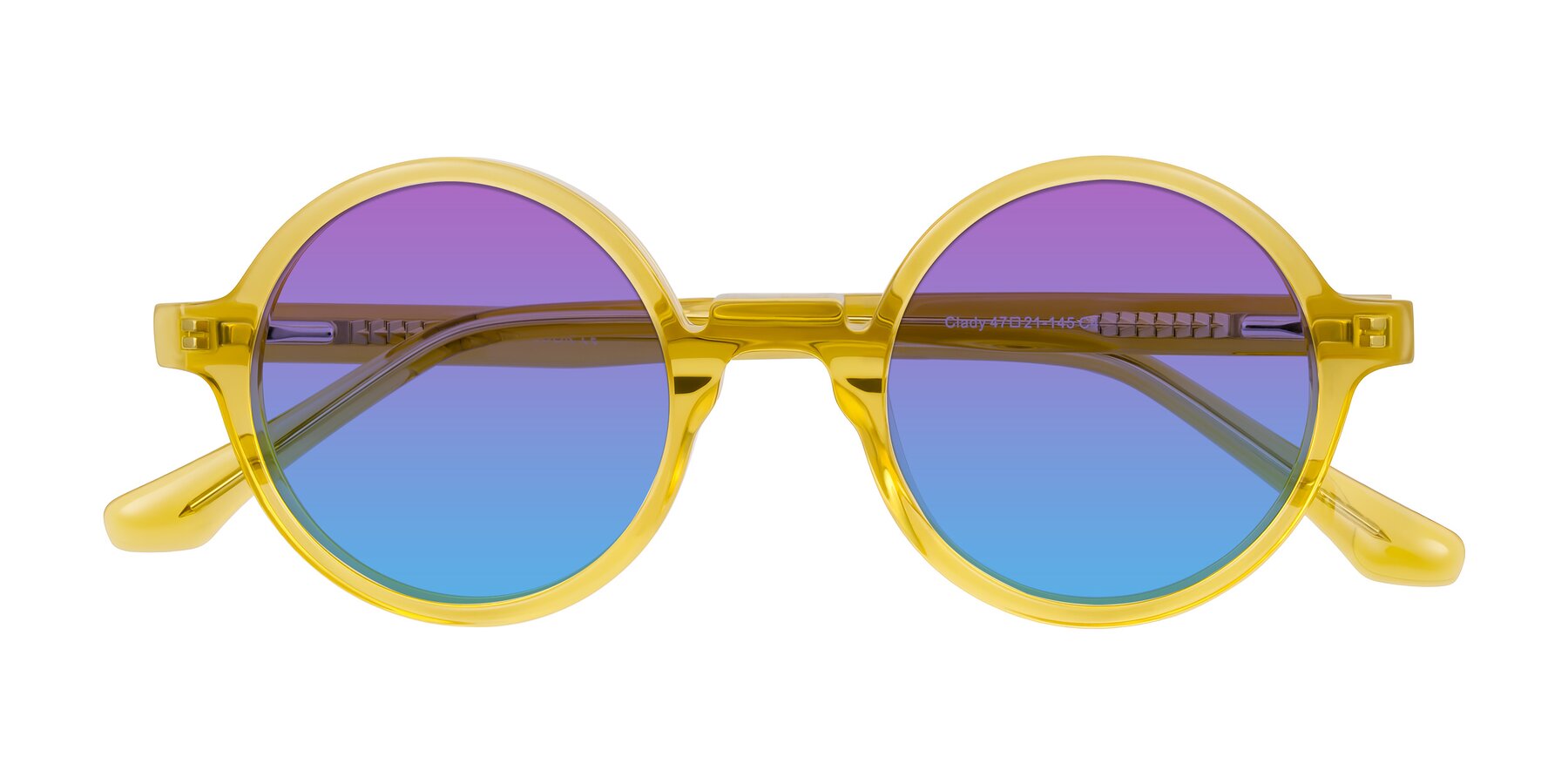 Folded Front of Clady in Mustard Crystal with Purple / Blue Gradient Lenses