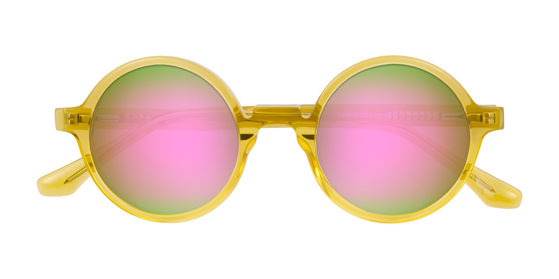 Folded Front of Clady in Mustard Crystal with Pink Mirrored Lenses