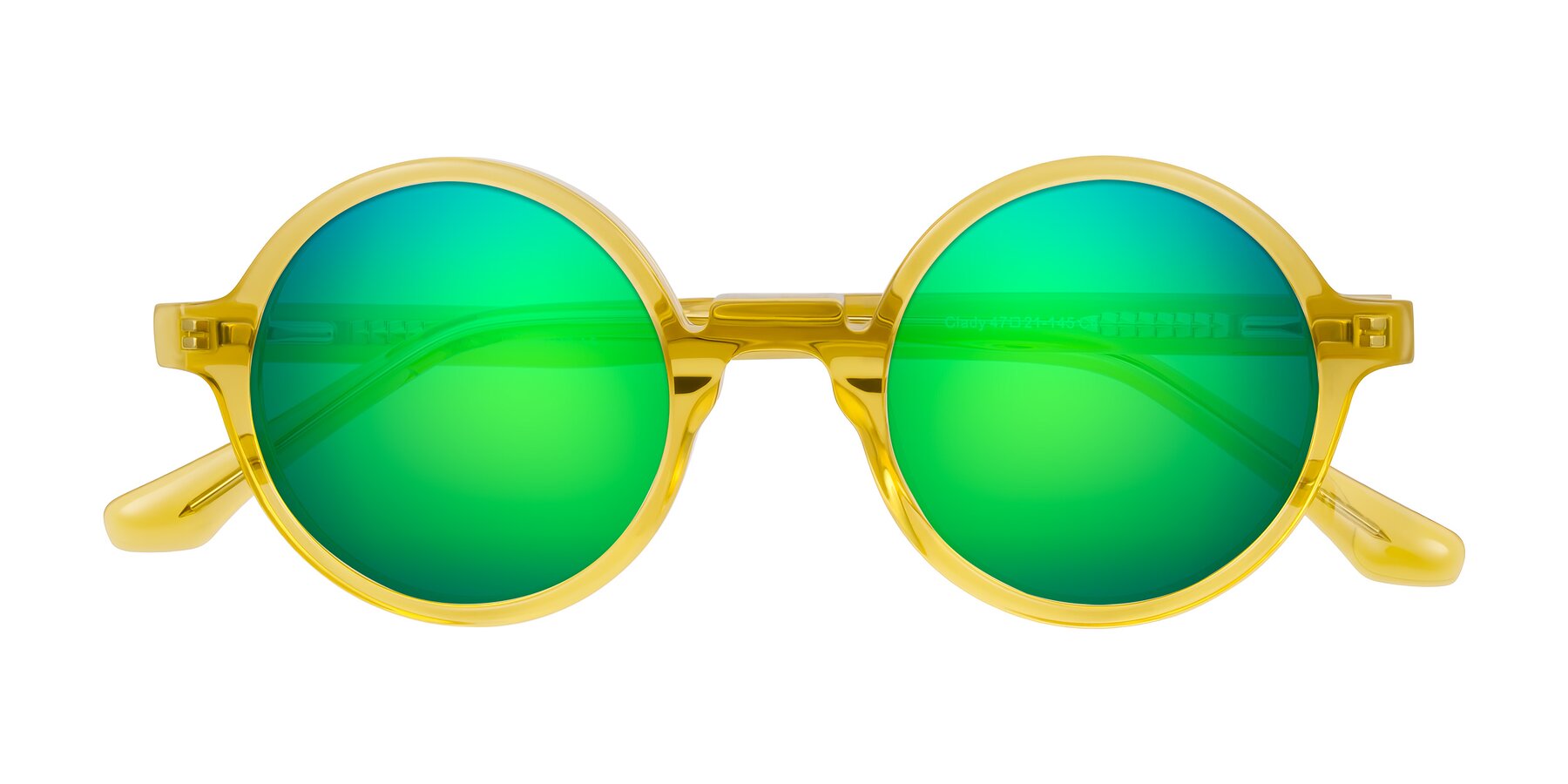 Folded Front of Clady in Mustard Crystal with Green Mirrored Lenses