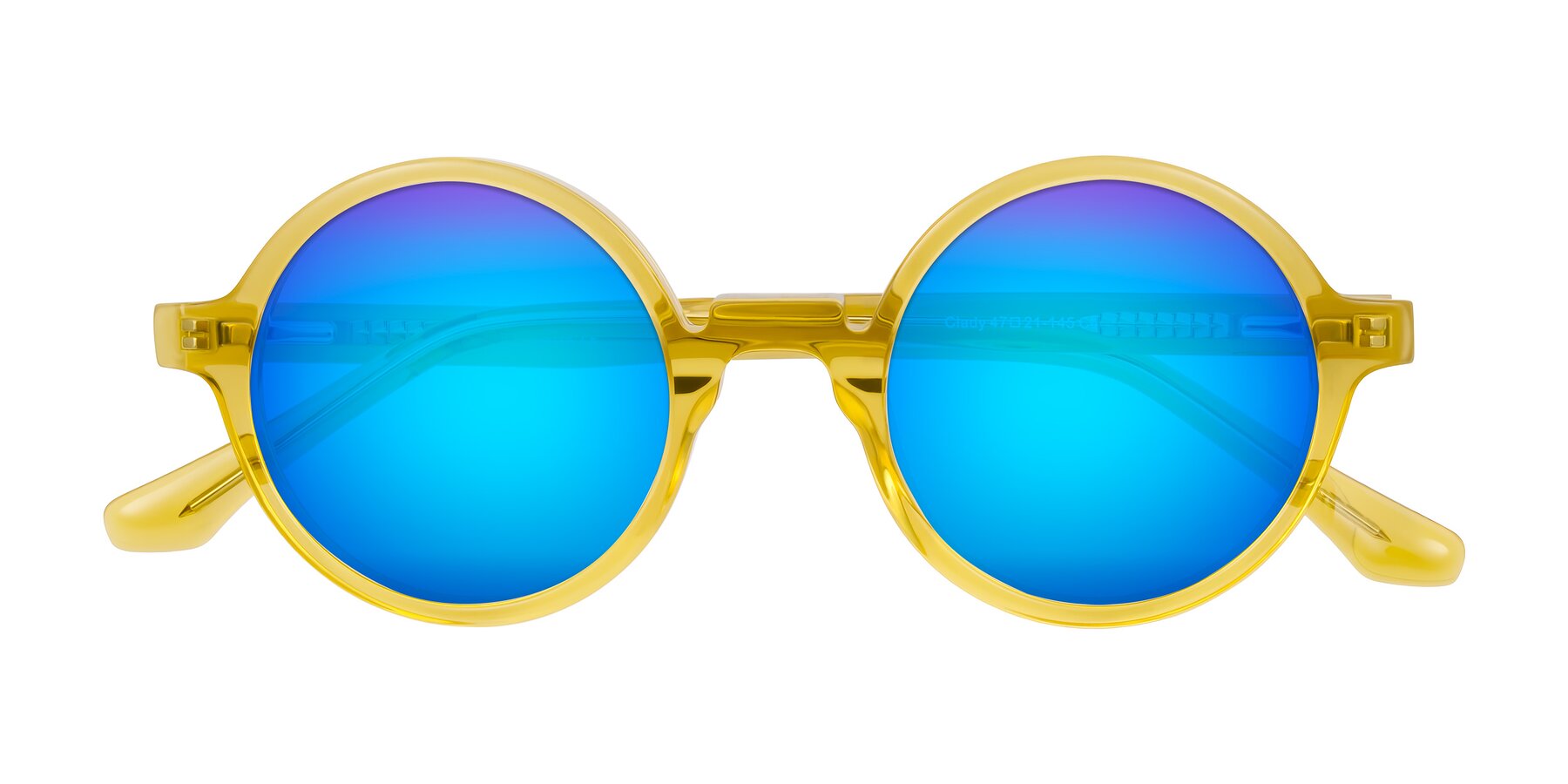 Folded Front of Clady in Mustard Crystal with Blue Mirrored Lenses