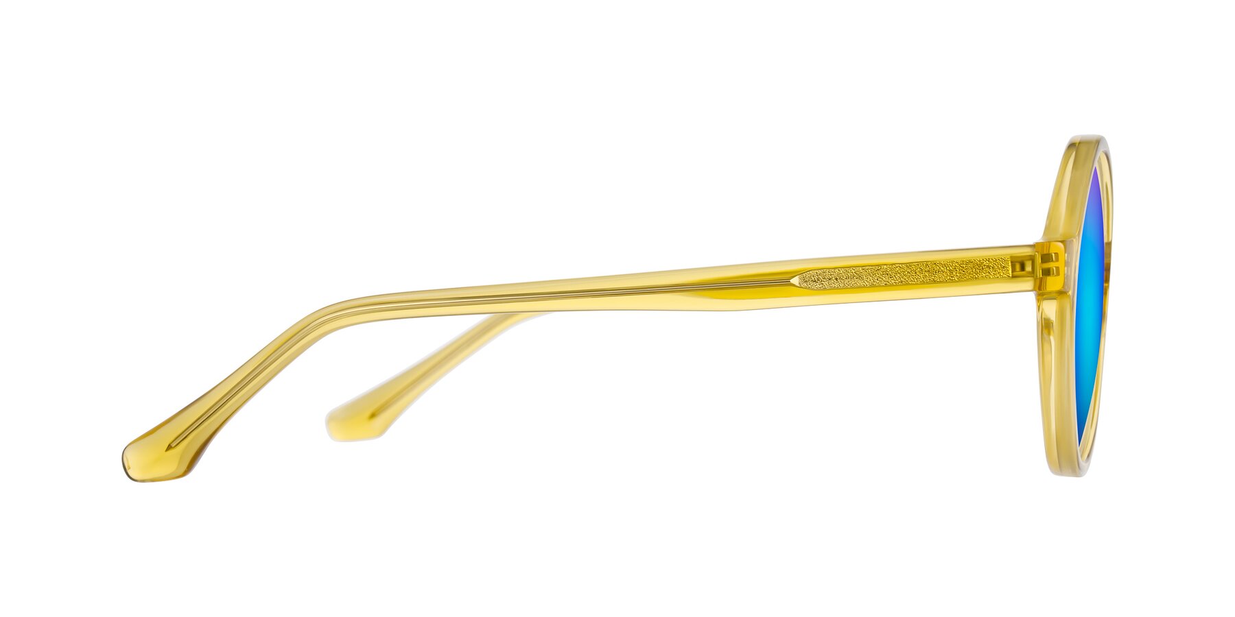 Side of Clady in Mustard Crystal with Blue Mirrored Lenses