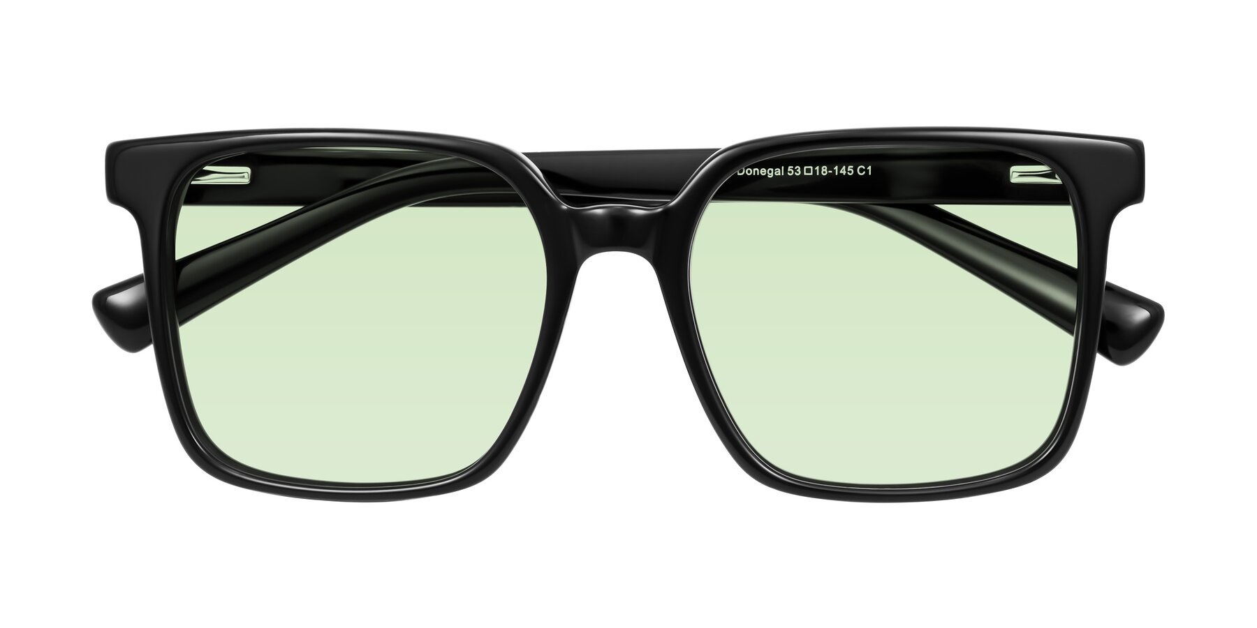 Folded Front of Donegal in Black with Light Green Tinted Lenses