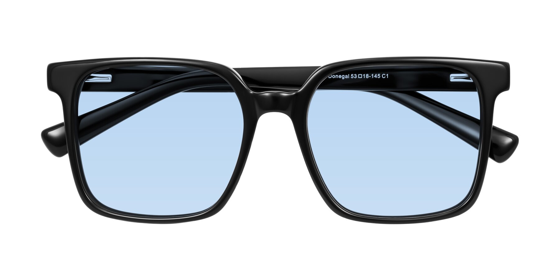 Folded Front of Donegal in Black with Light Blue Tinted Lenses