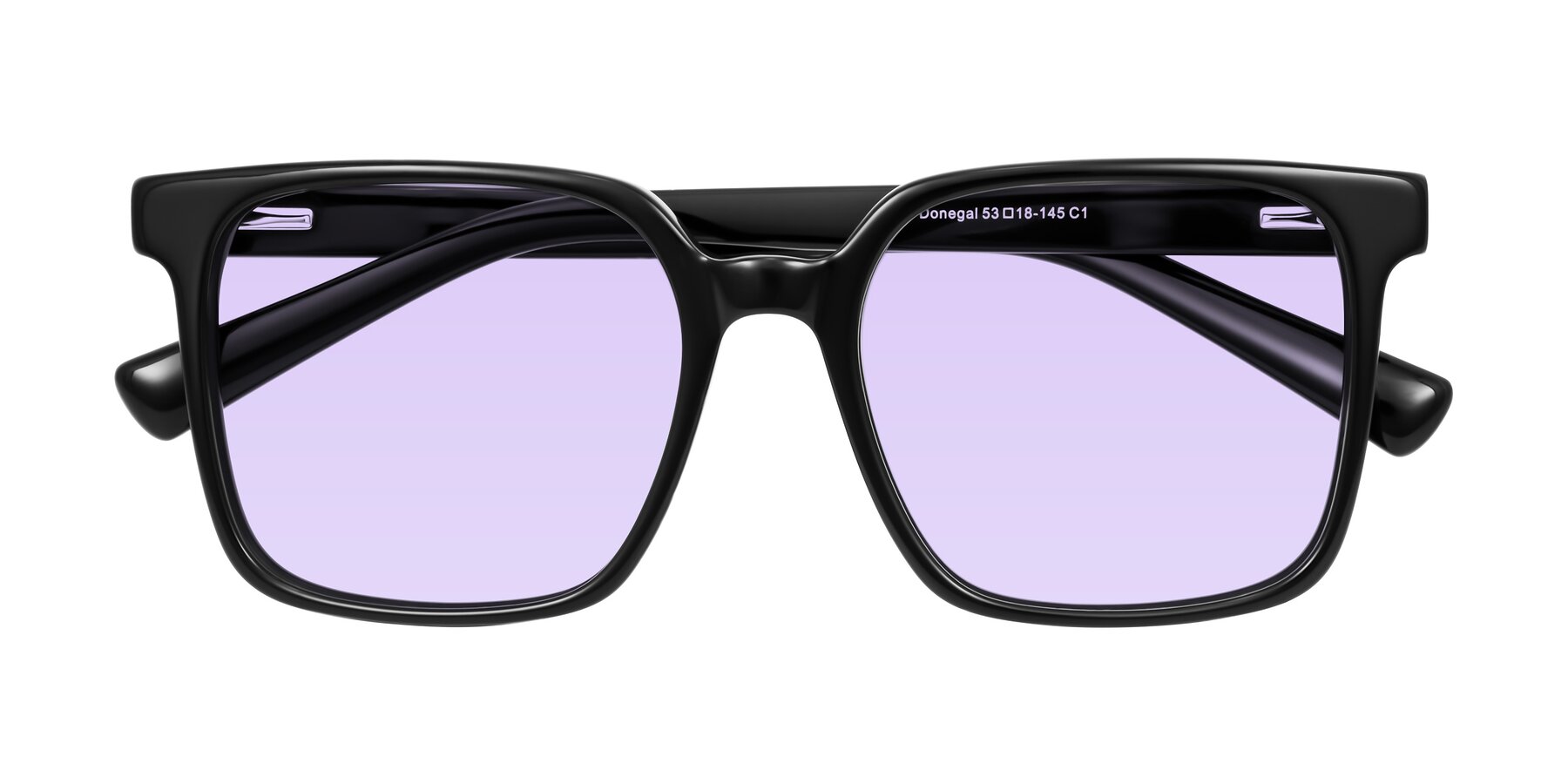 Folded Front of Donegal in Black with Light Purple Tinted Lenses