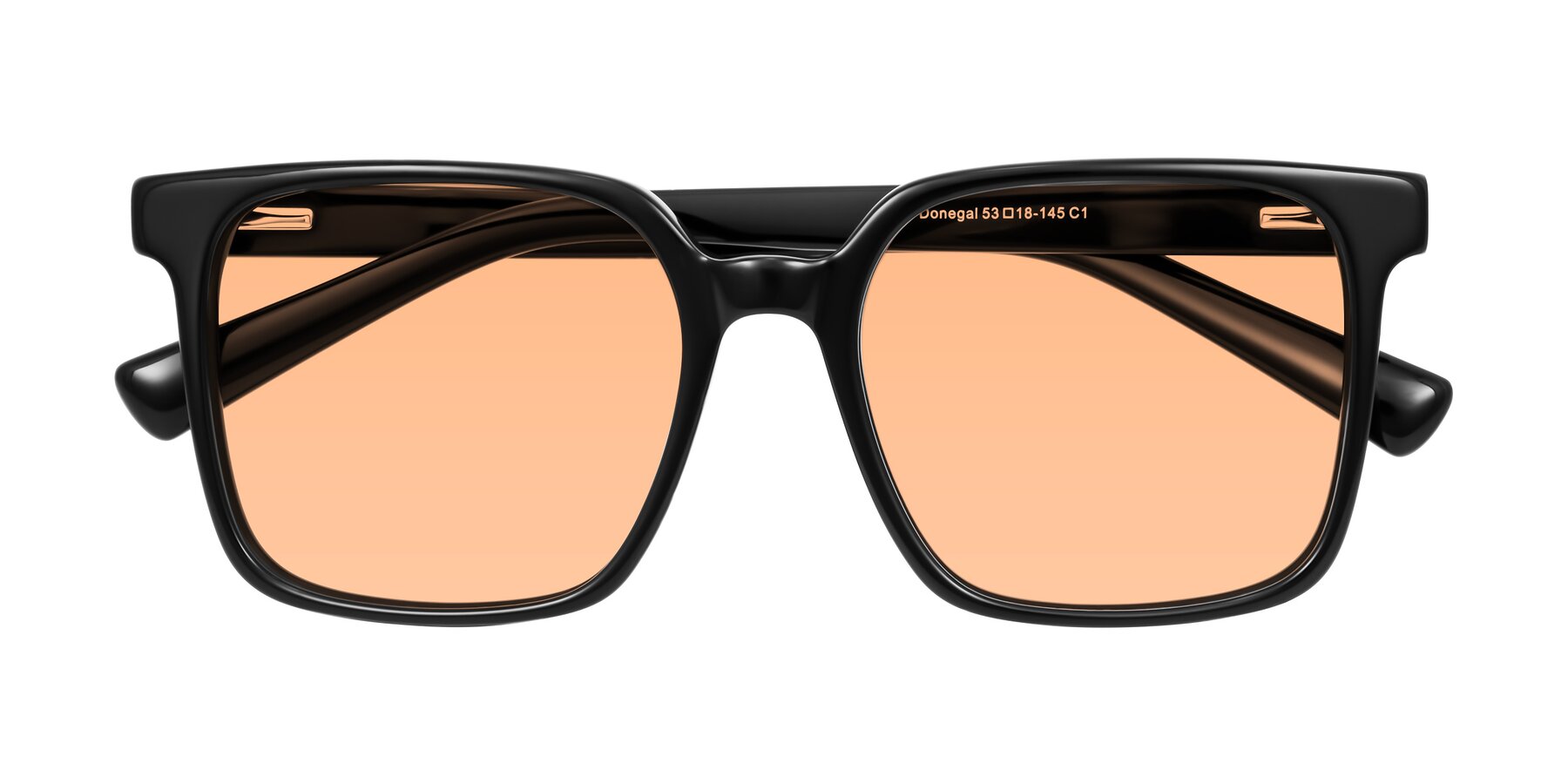 Folded Front of Donegal in Black with Light Orange Tinted Lenses