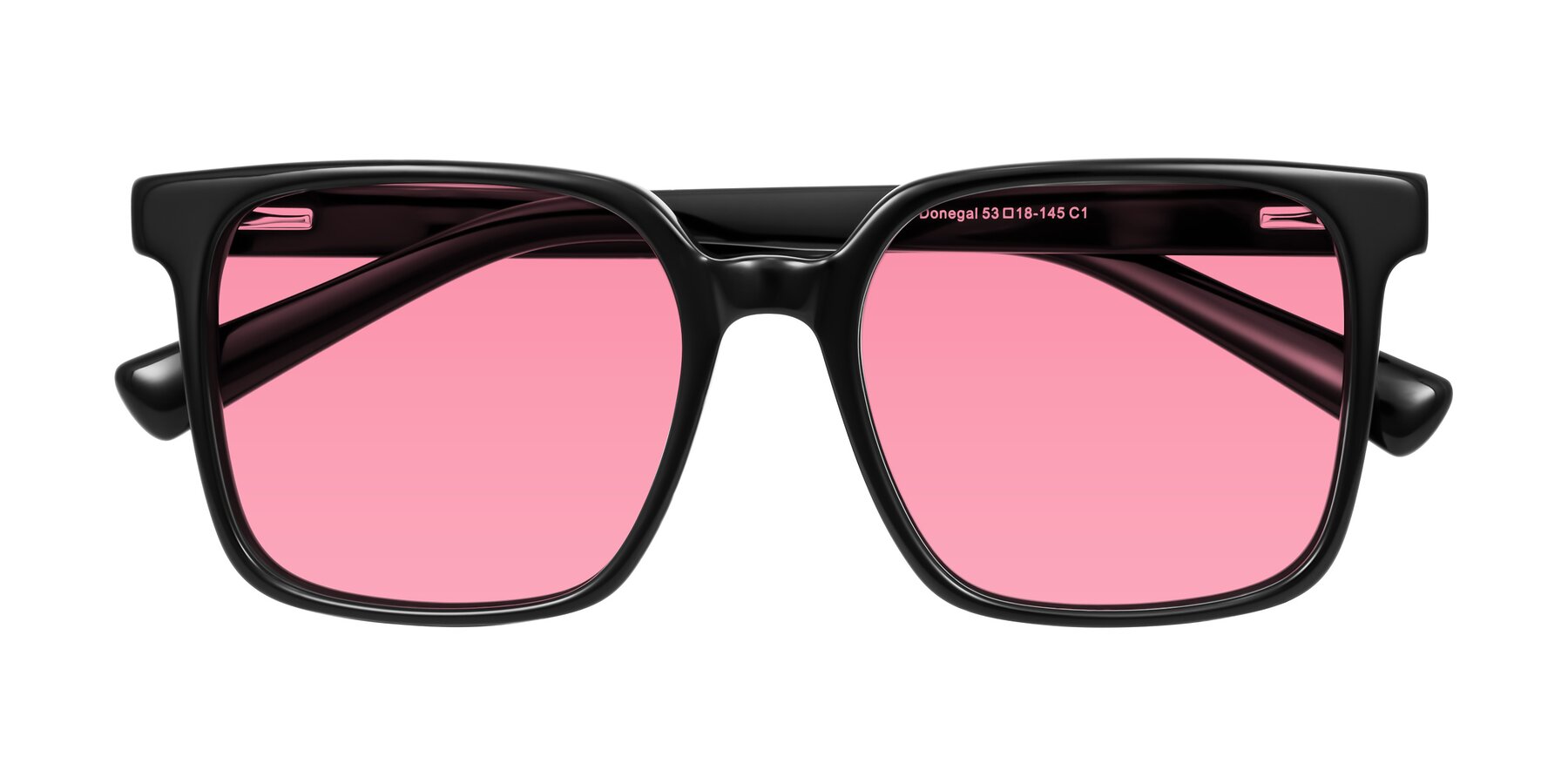 Folded Front of Donegal in Black with Pink Tinted Lenses