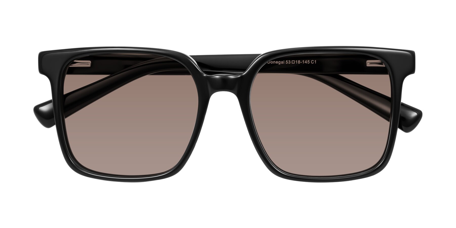 Folded Front of Donegal in Black with Medium Brown Tinted Lenses