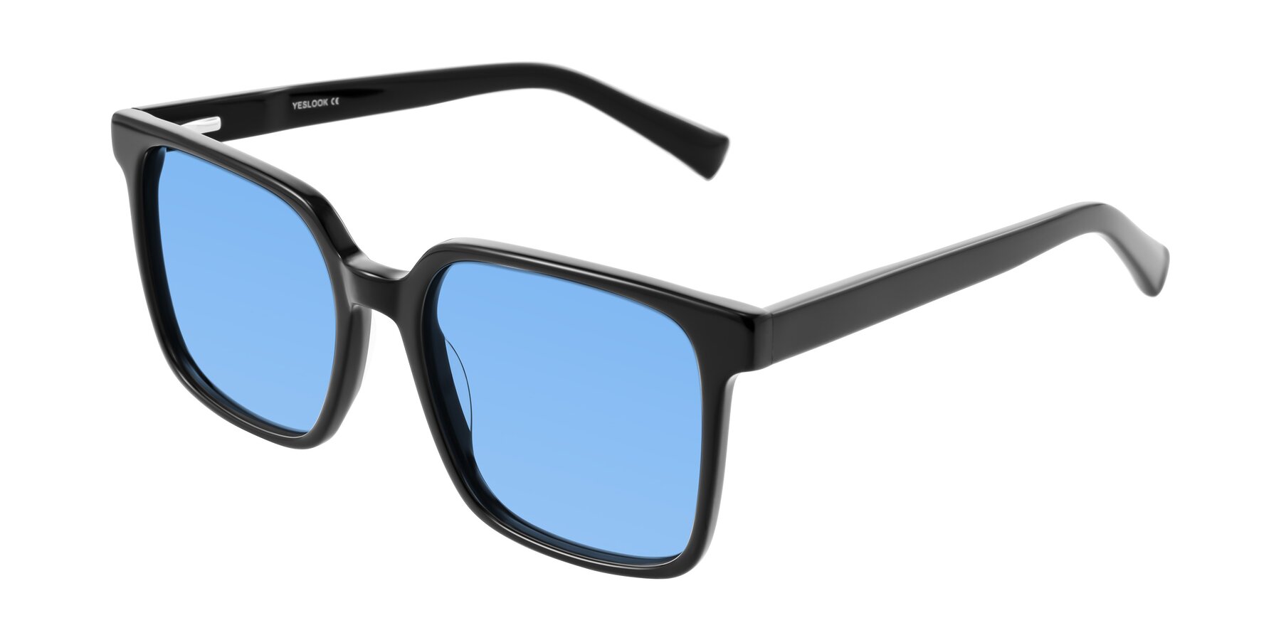 Angle of Donegal in Black with Medium Blue Tinted Lenses