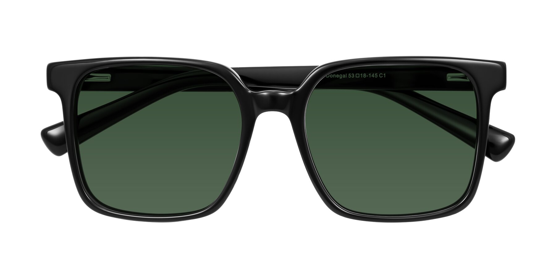 Folded Front of Donegal in Black with Green Tinted Lenses