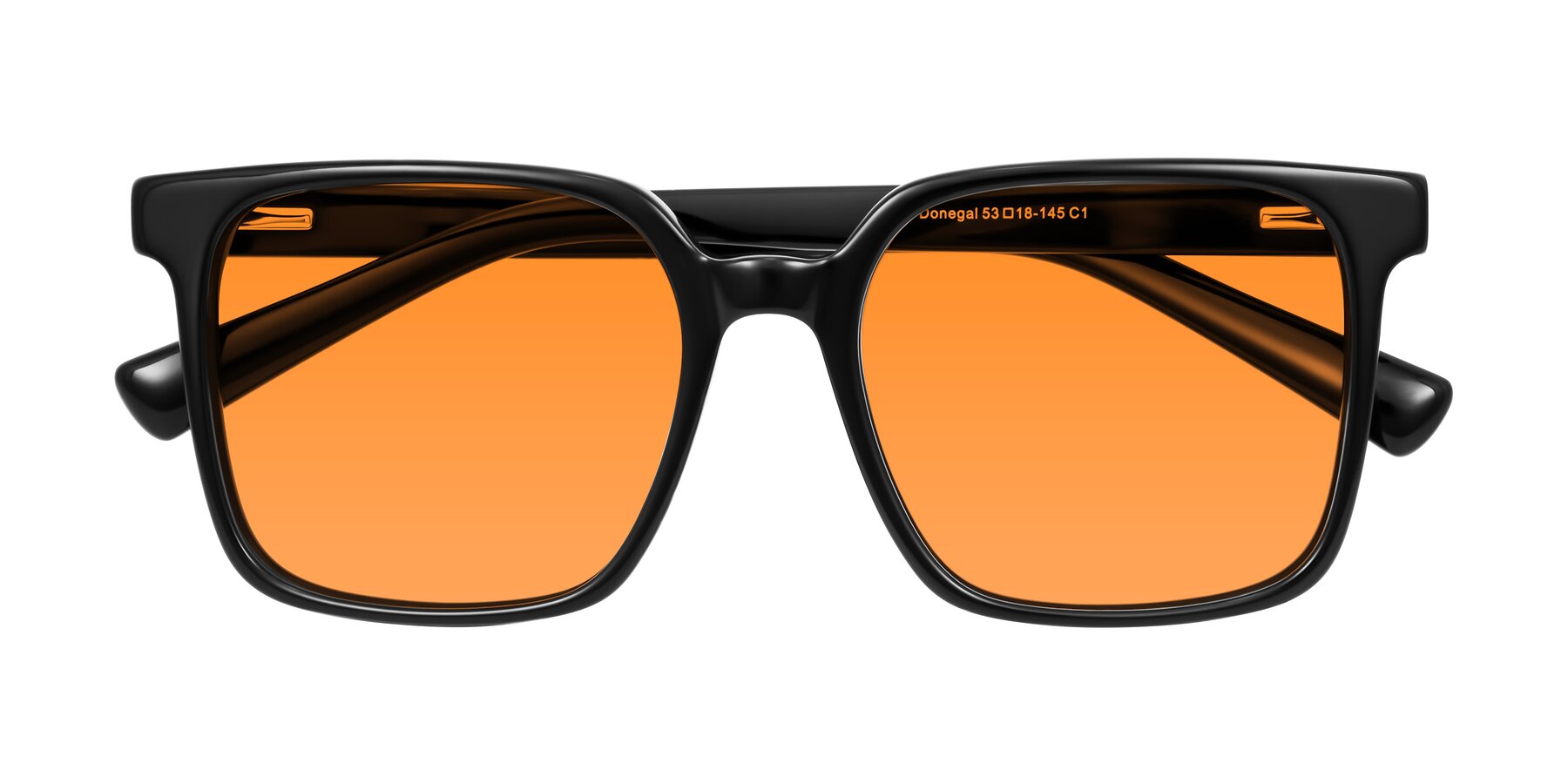 Folded Front of Donegal in Black with Orange Tinted Lenses