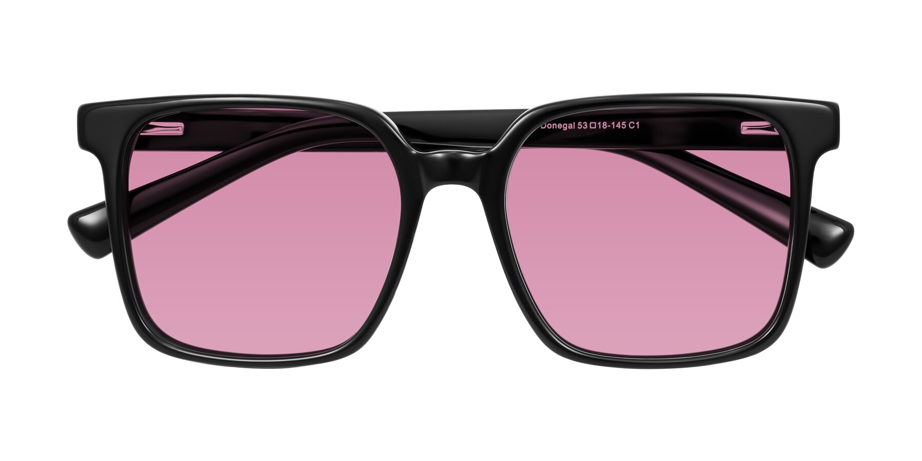 Folded Front of Donegal in Black with Medium Wine Tinted Lenses