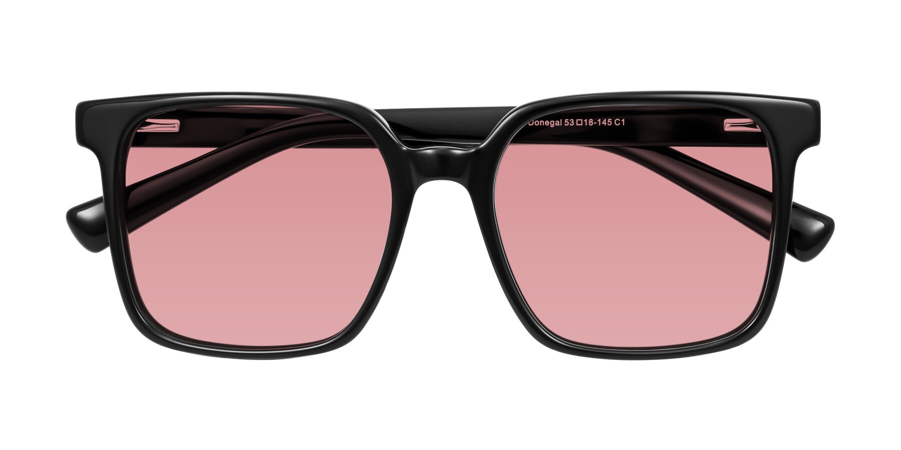 Folded Front of Donegal in Black with Medium Garnet Tinted Lenses