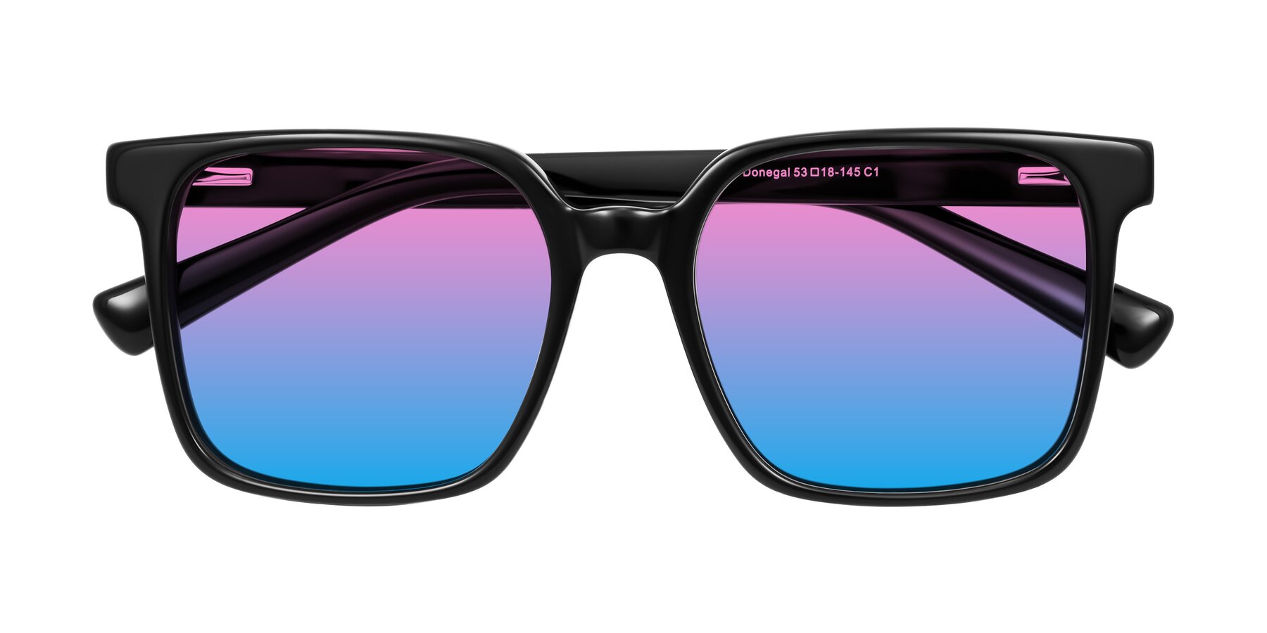 Folded Front of Donegal in Black with Pink / Blue Gradient Lenses