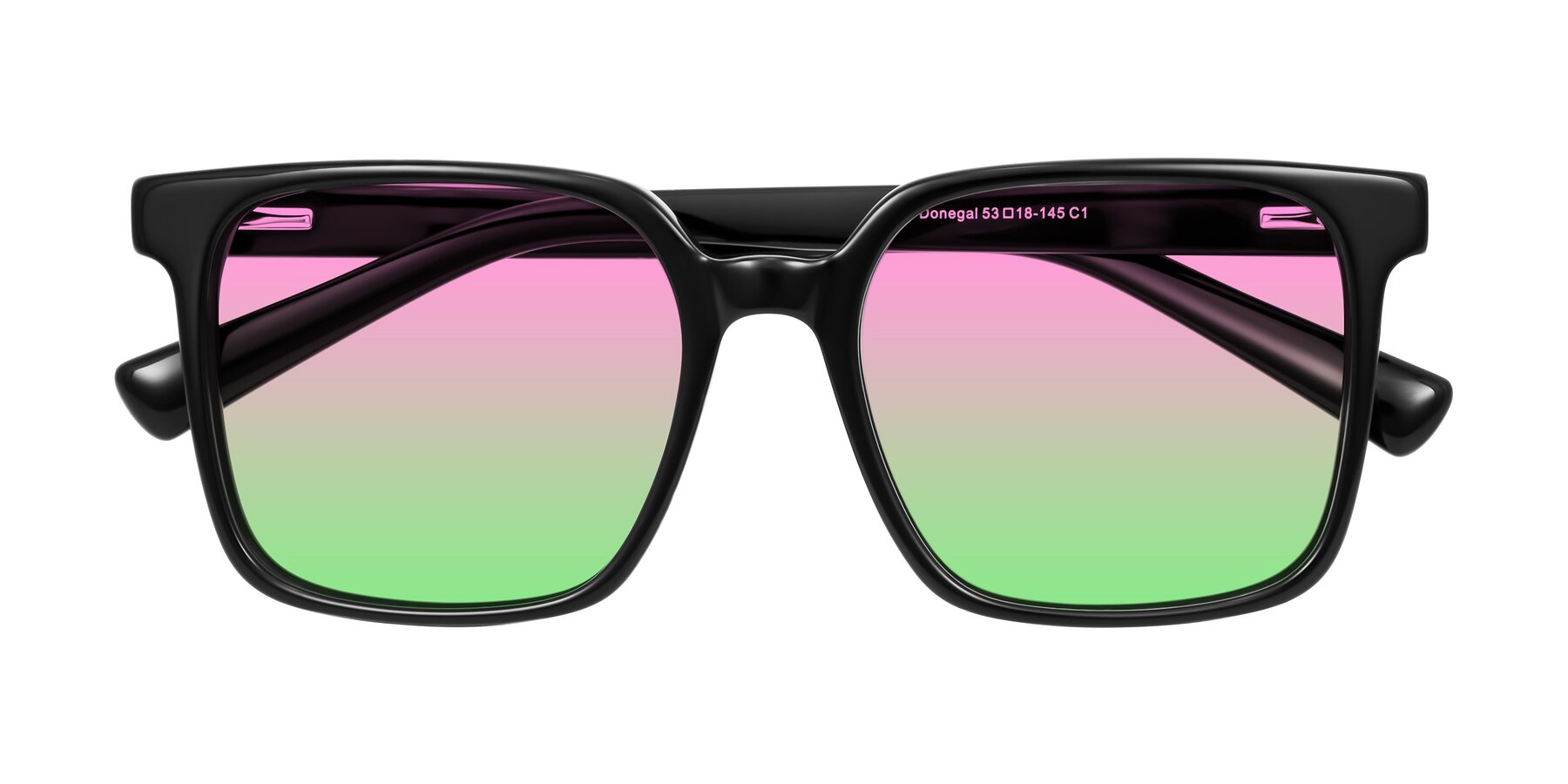 Folded Front of Donegal in Black with Pink / Green Gradient Lenses