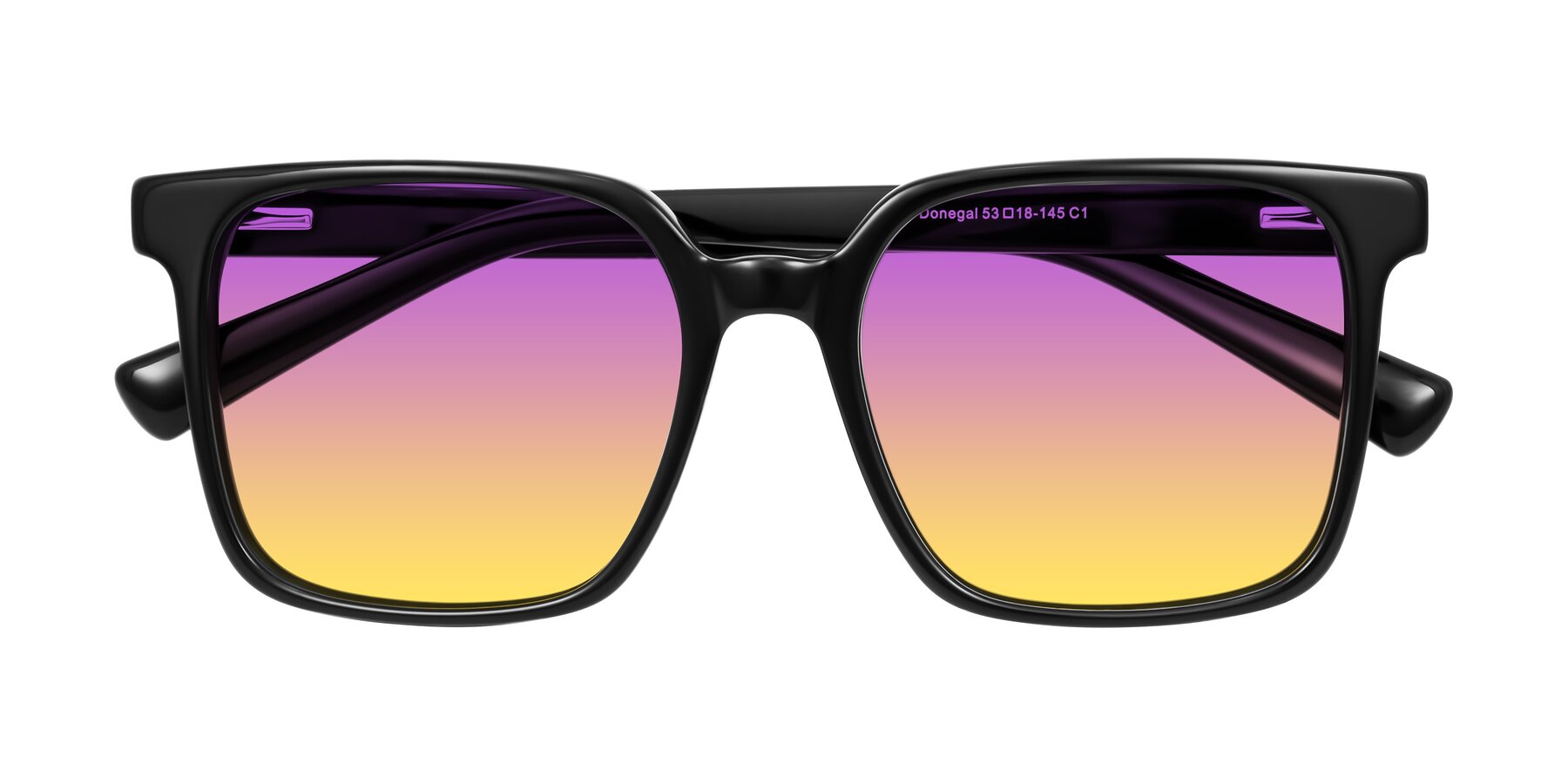 Folded Front of Donegal in Black with Purple / Yellow Gradient Lenses