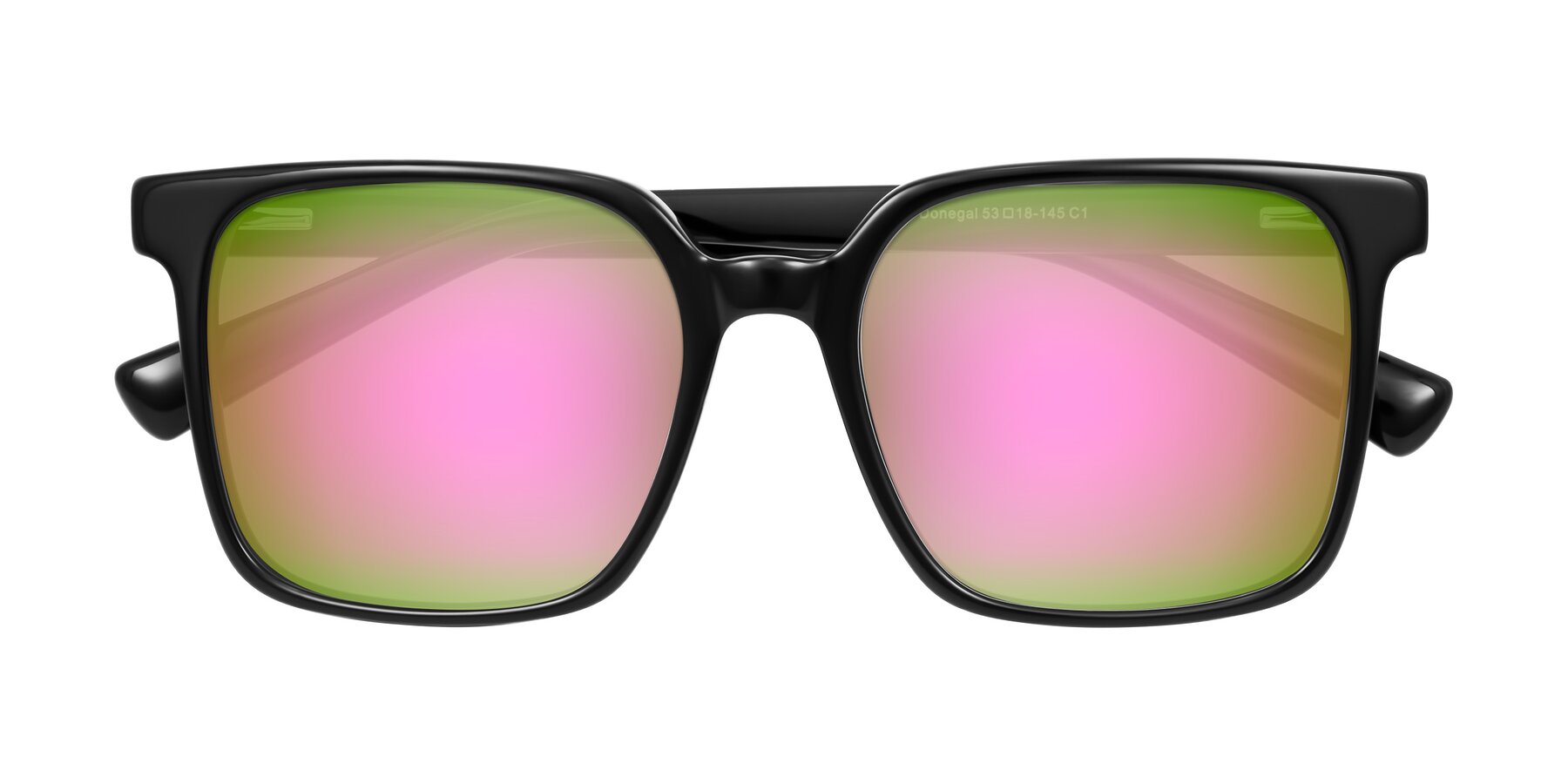 Folded Front of Donegal in Black with Pink Mirrored Lenses