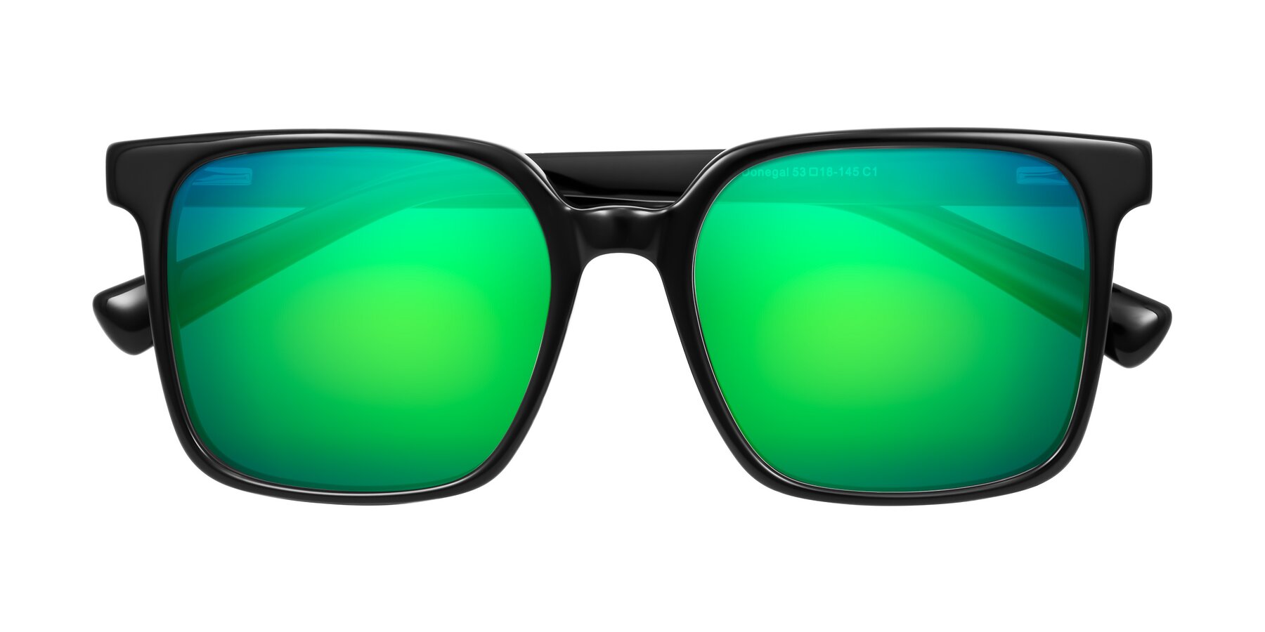 Folded Front of Donegal in Black with Green Mirrored Lenses
