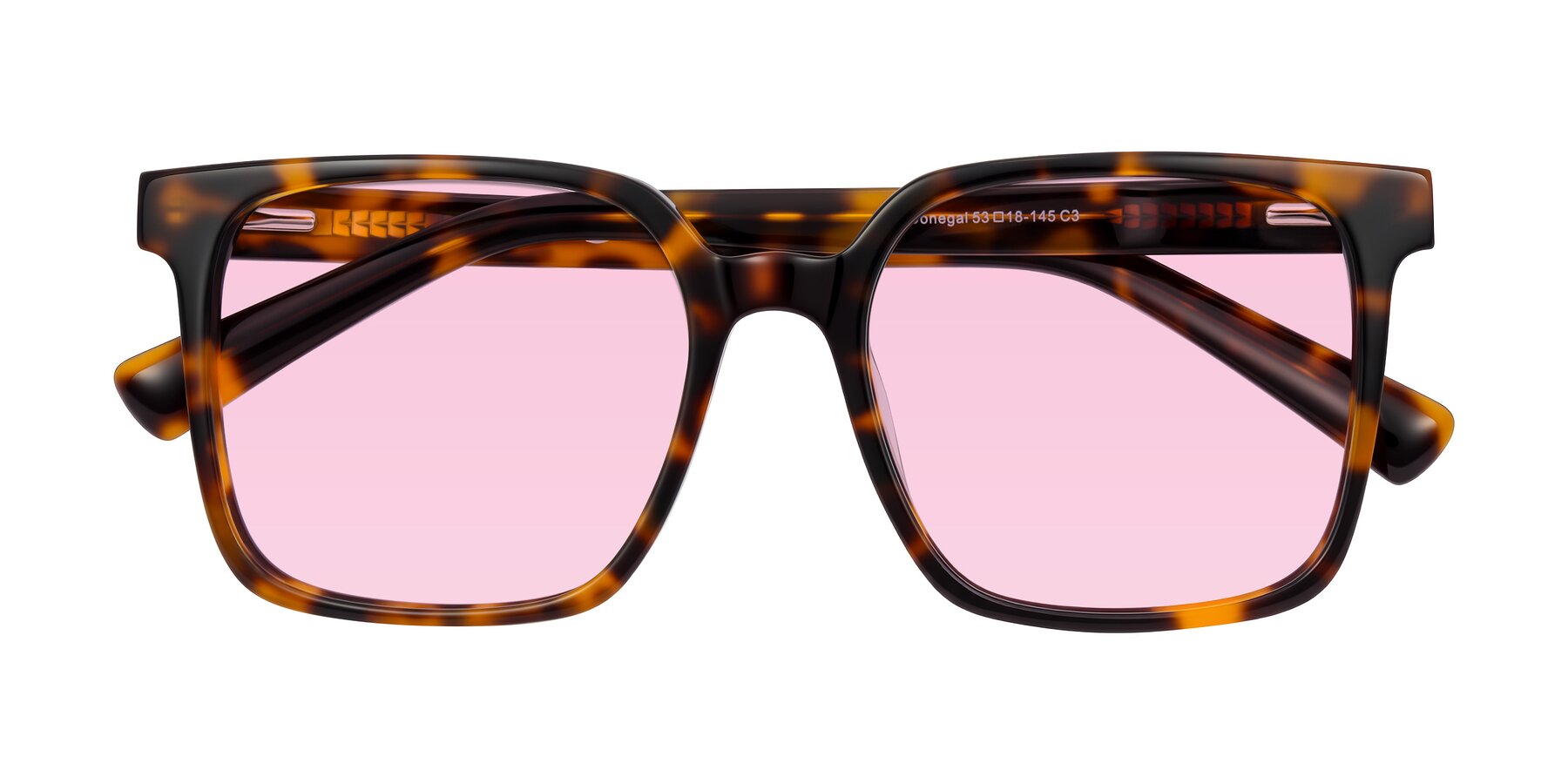 Folded Front of Donegal in Tortoise with Light Pink Tinted Lenses