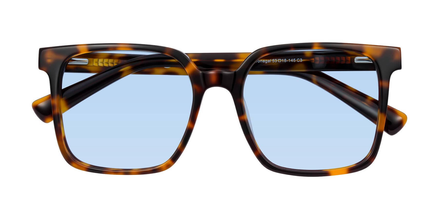 Folded Front of Donegal in Tortoise with Light Blue Tinted Lenses