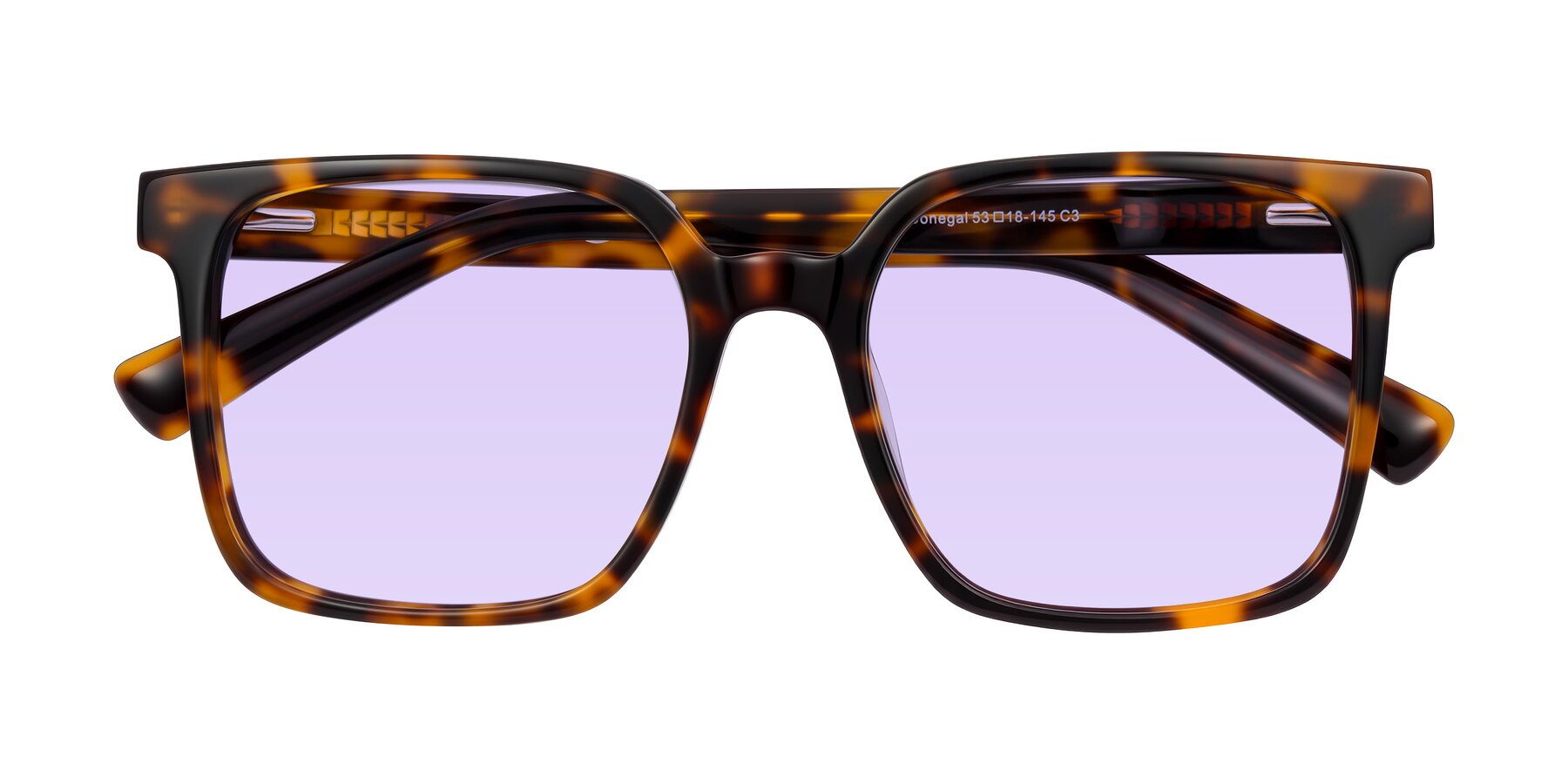 Folded Front of Donegal in Tortoise with Light Purple Tinted Lenses