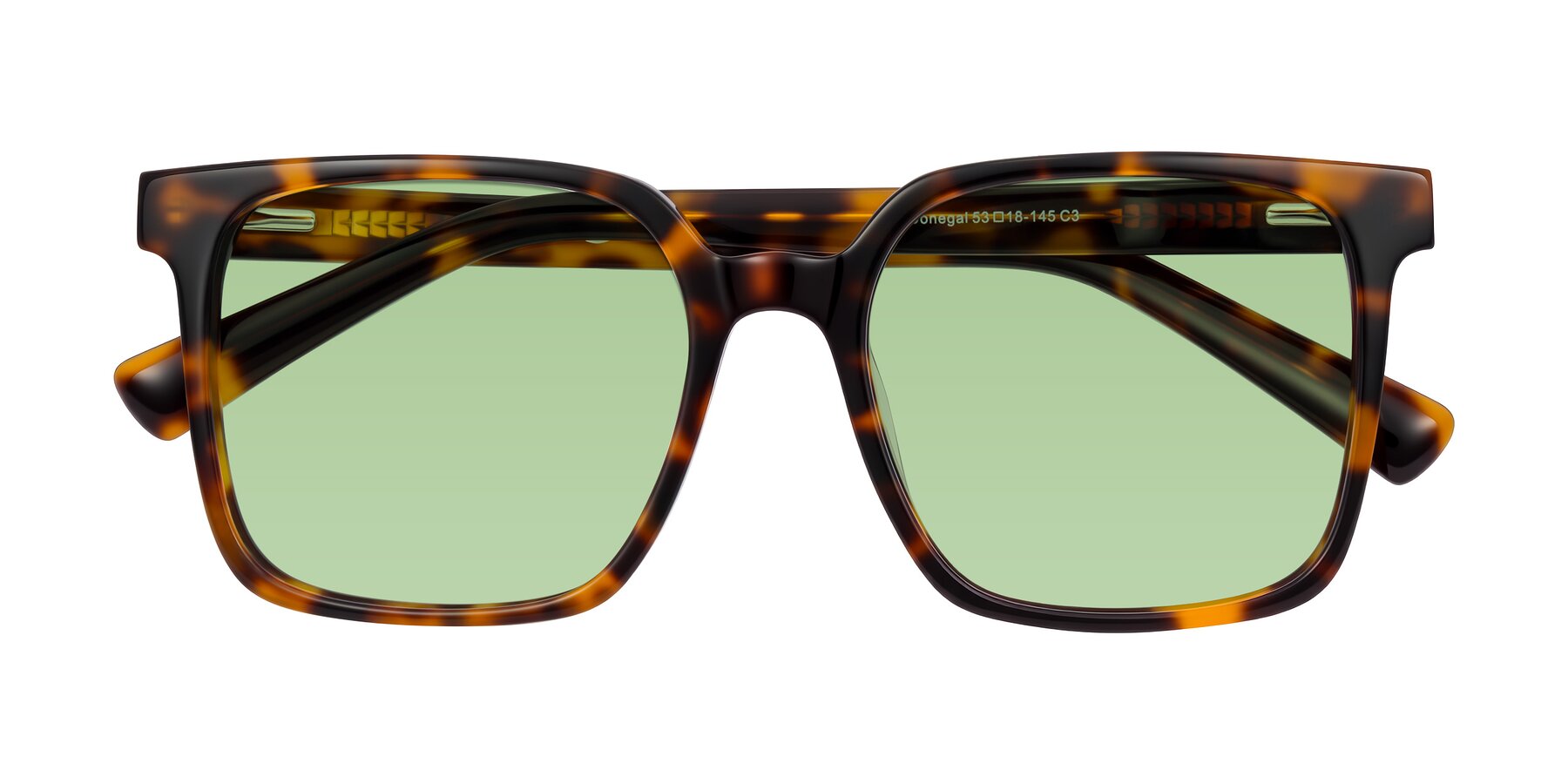 Folded Front of Donegal in Tortoise with Medium Green Tinted Lenses