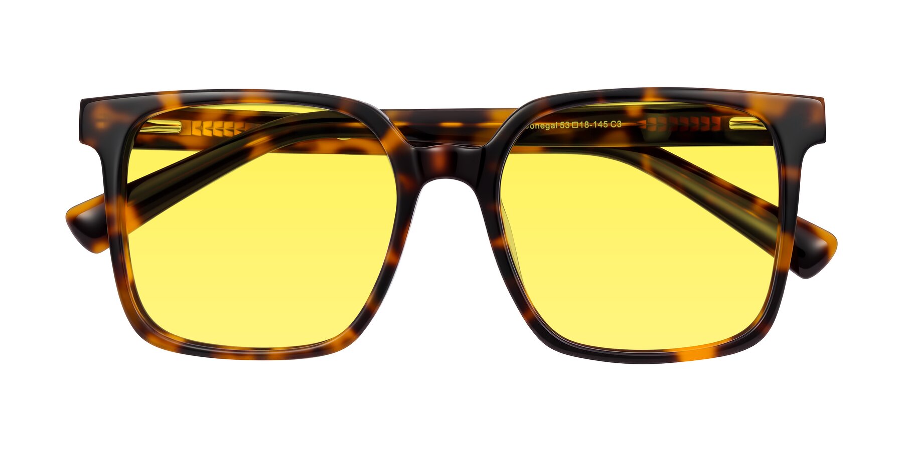 Folded Front of Donegal in Tortoise with Medium Yellow Tinted Lenses