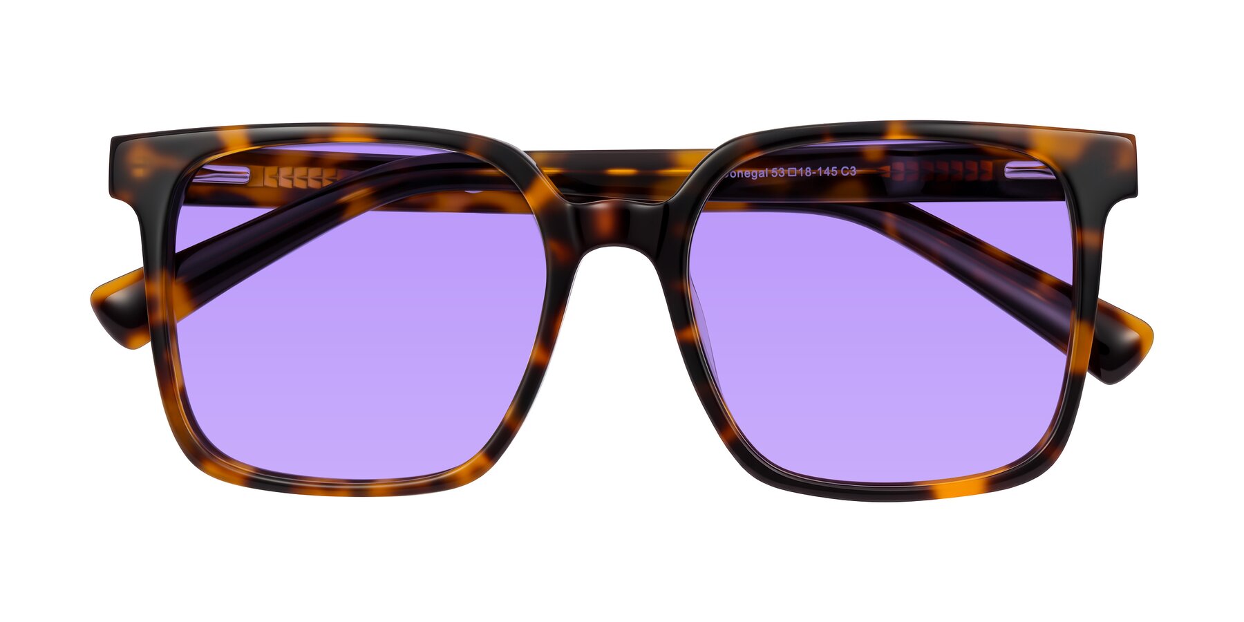 Folded Front of Donegal in Tortoise with Medium Purple Tinted Lenses