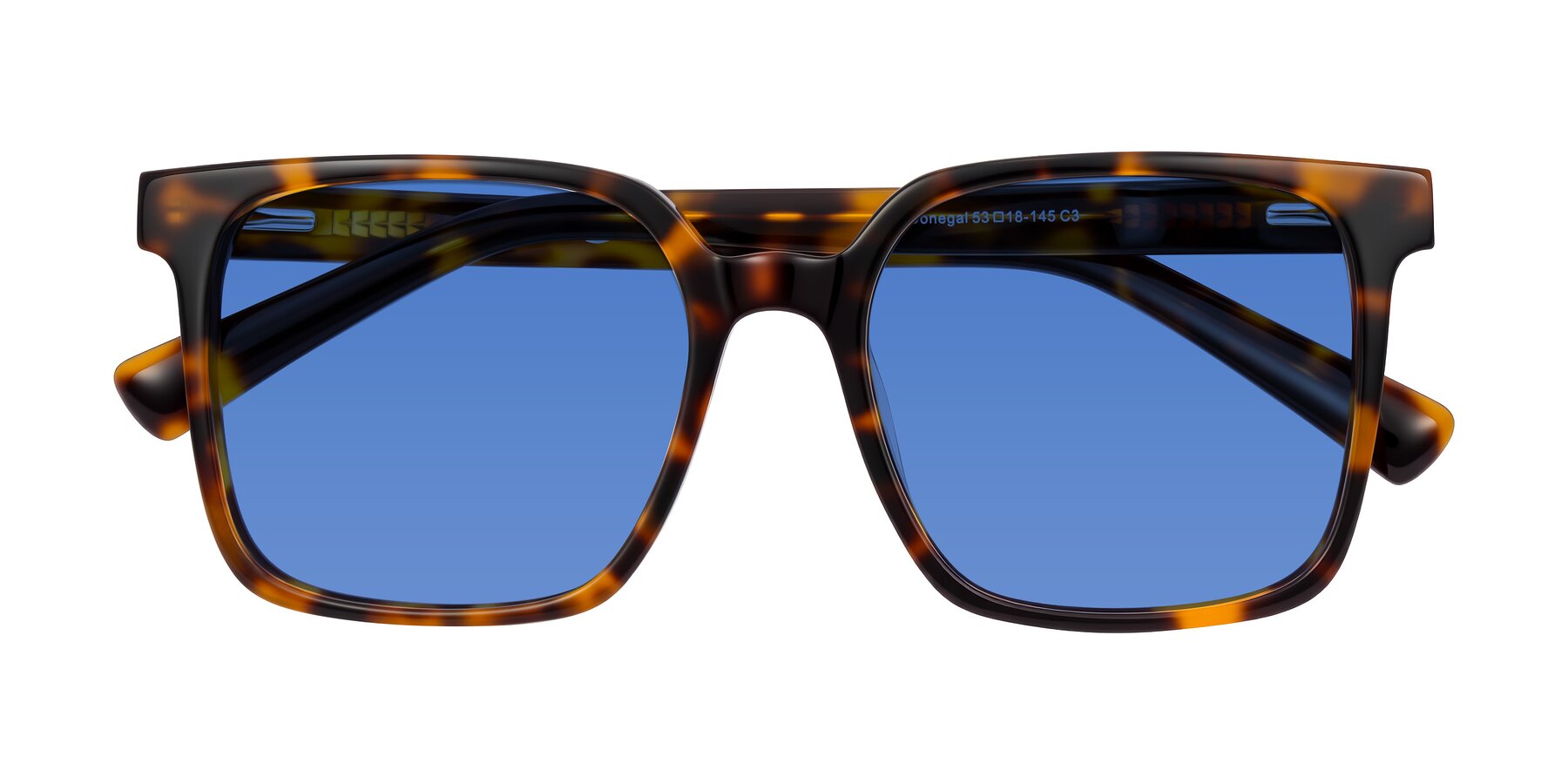 Folded Front of Donegal in Tortoise with Blue Tinted Lenses