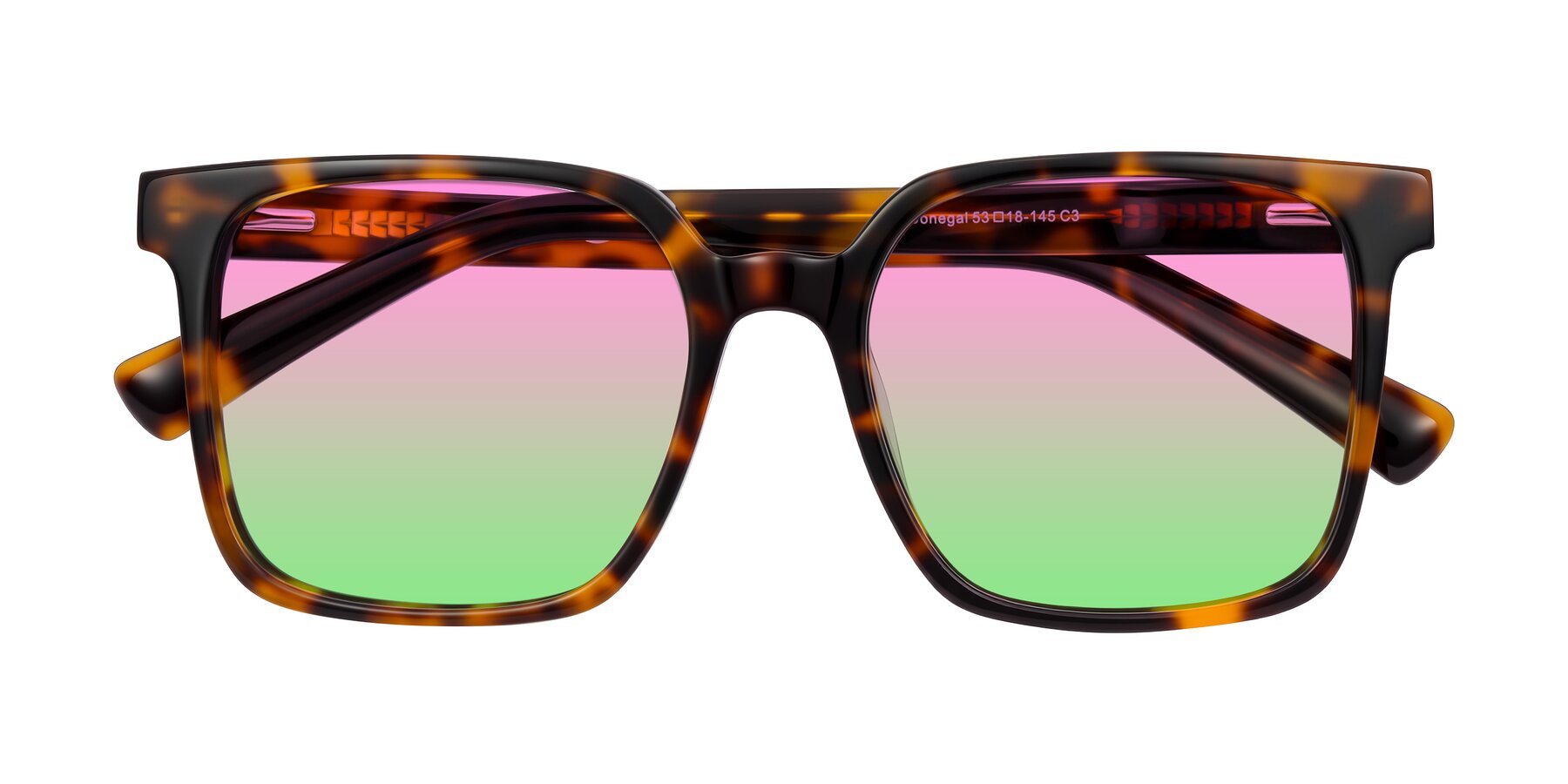 Folded Front of Donegal in Tortoise with Pink / Green Gradient Lenses