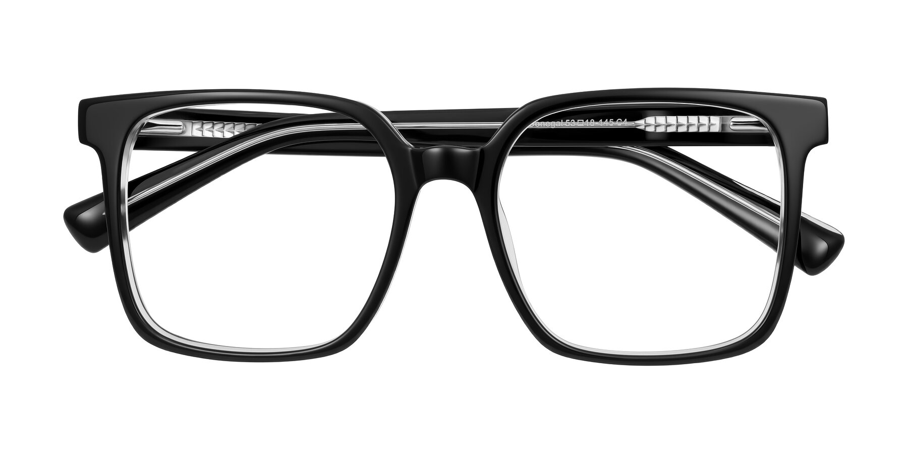 Folded Front of Donegal in Black/Clear with Clear Eyeglass Lenses